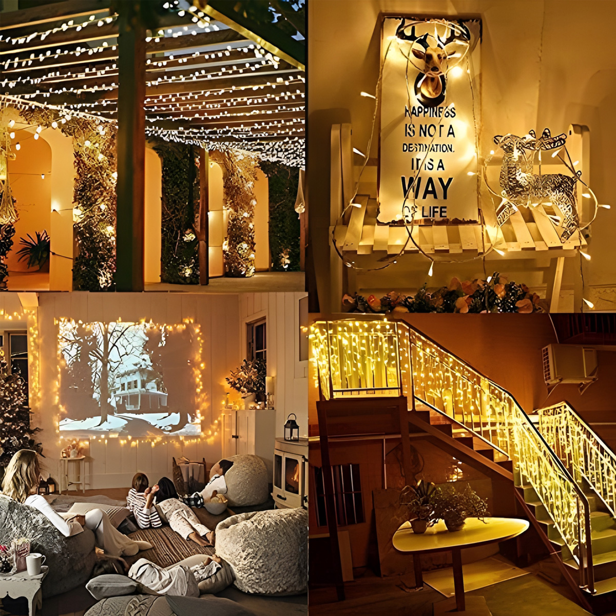 Lichterkette für außen - 12 m - 120 LEDs - Timer - Batteriebetrieb - Lichtfarbe: Warmweiß