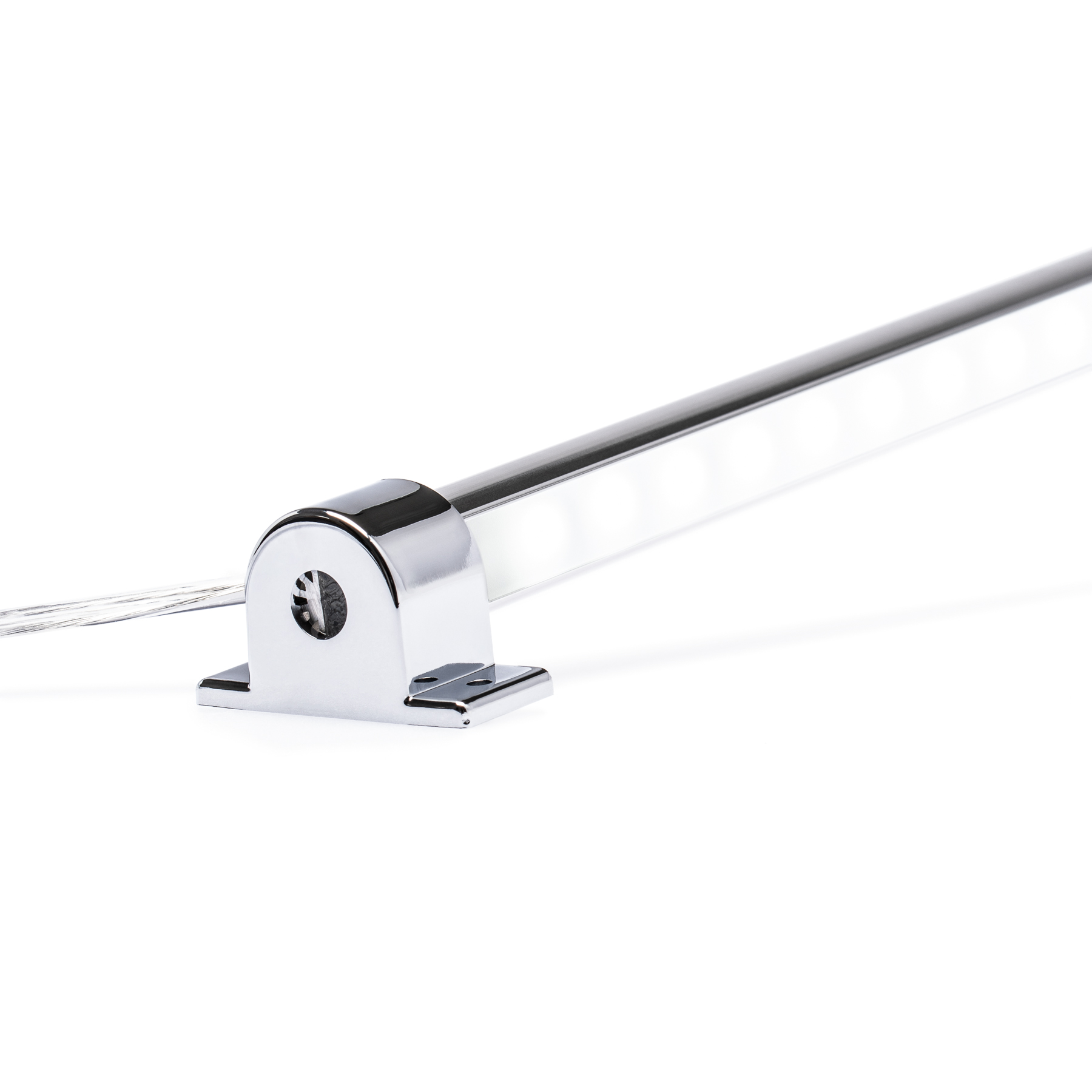 24V wasserfeste Aluminium LED Leiste – weiß – 105cm – einstellbare Abstrahlrichtung – IP65 25cm Eingangskabel mit DC-Rundbuchse 2polig - mit Ein- und Ausgangskabel