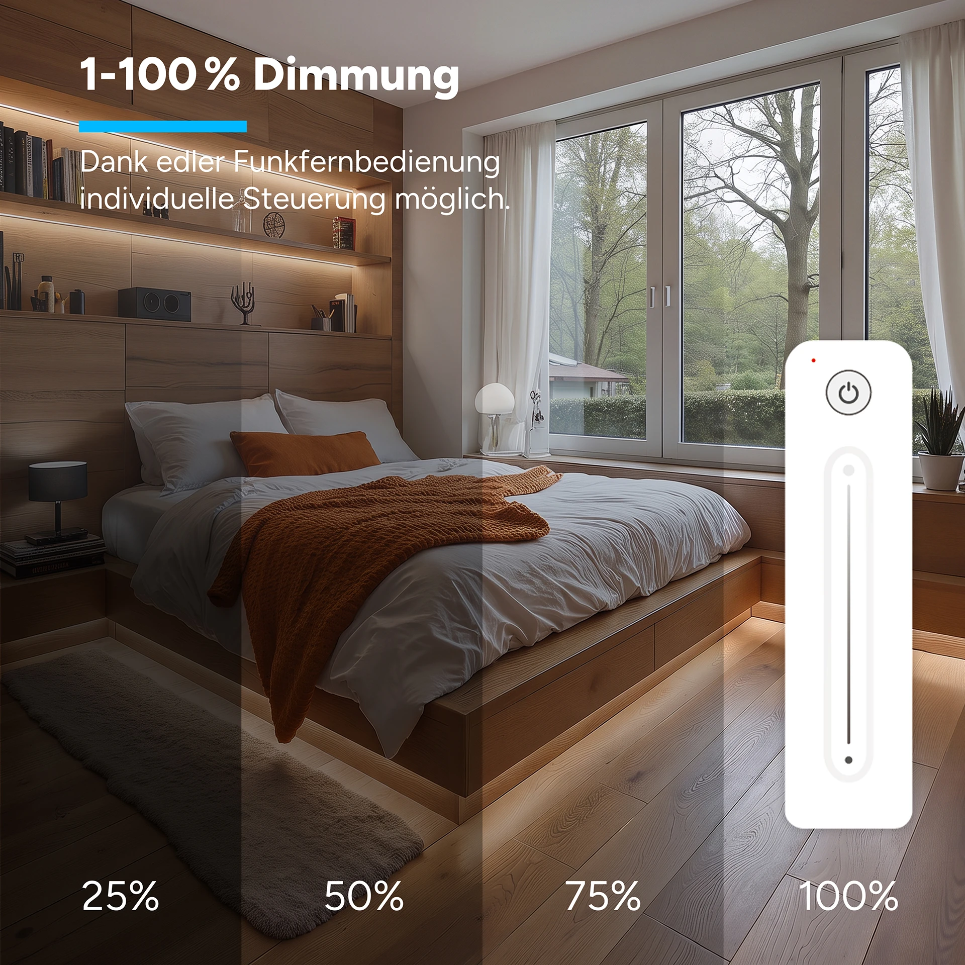 24V LED Streifen Set, 500 cm, Lichtfarbe neutralweiß, mit Netzteil und weißer Fernbedienung