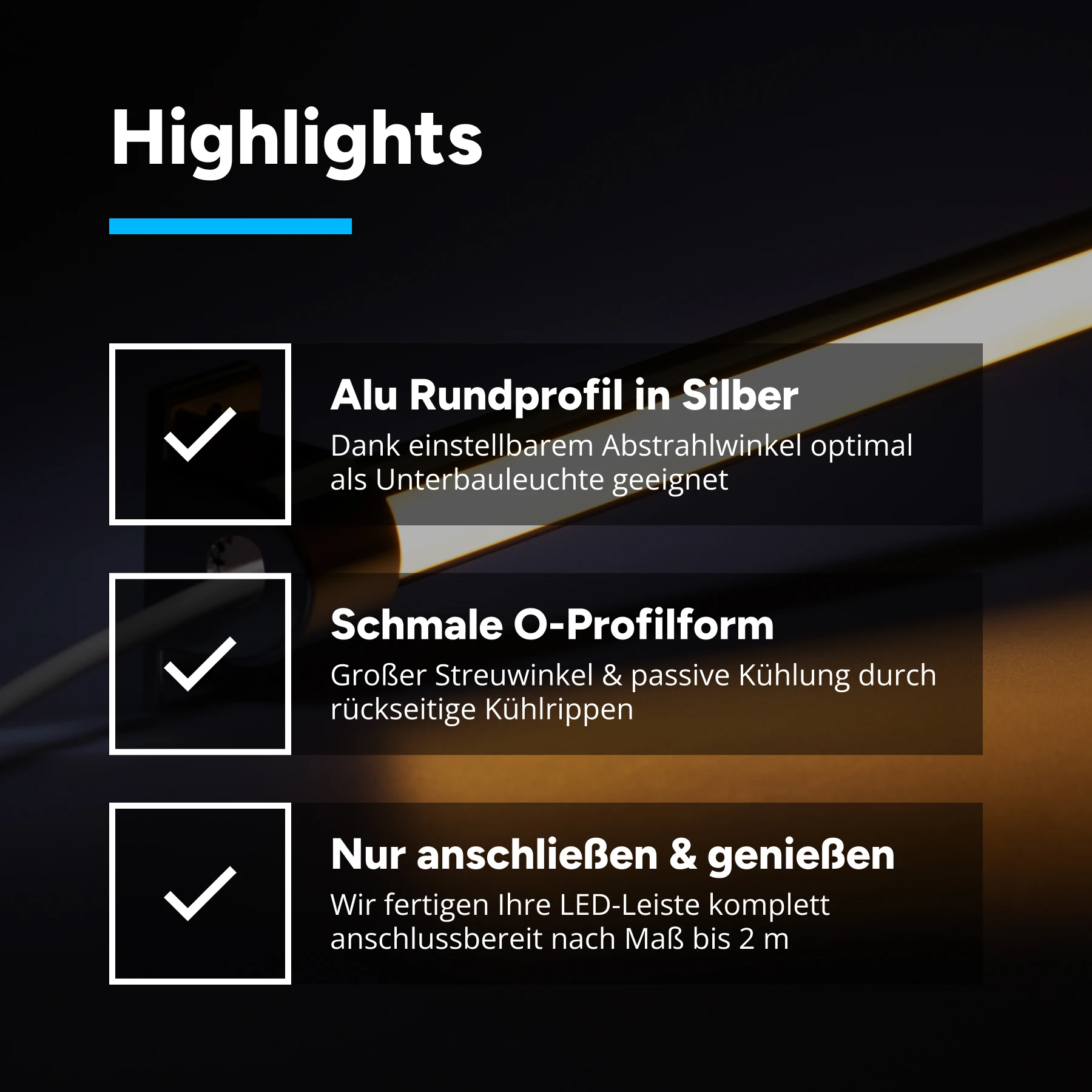 24V Aluminium LED Leiste - einstellbare Abstrahlrichtung - COB - warmweiß - diffuse Abdeckung - kein Anschlußkabel zum Netzteil - 33cm - 144 LED Chips - 4 Watt - 360 Lumen