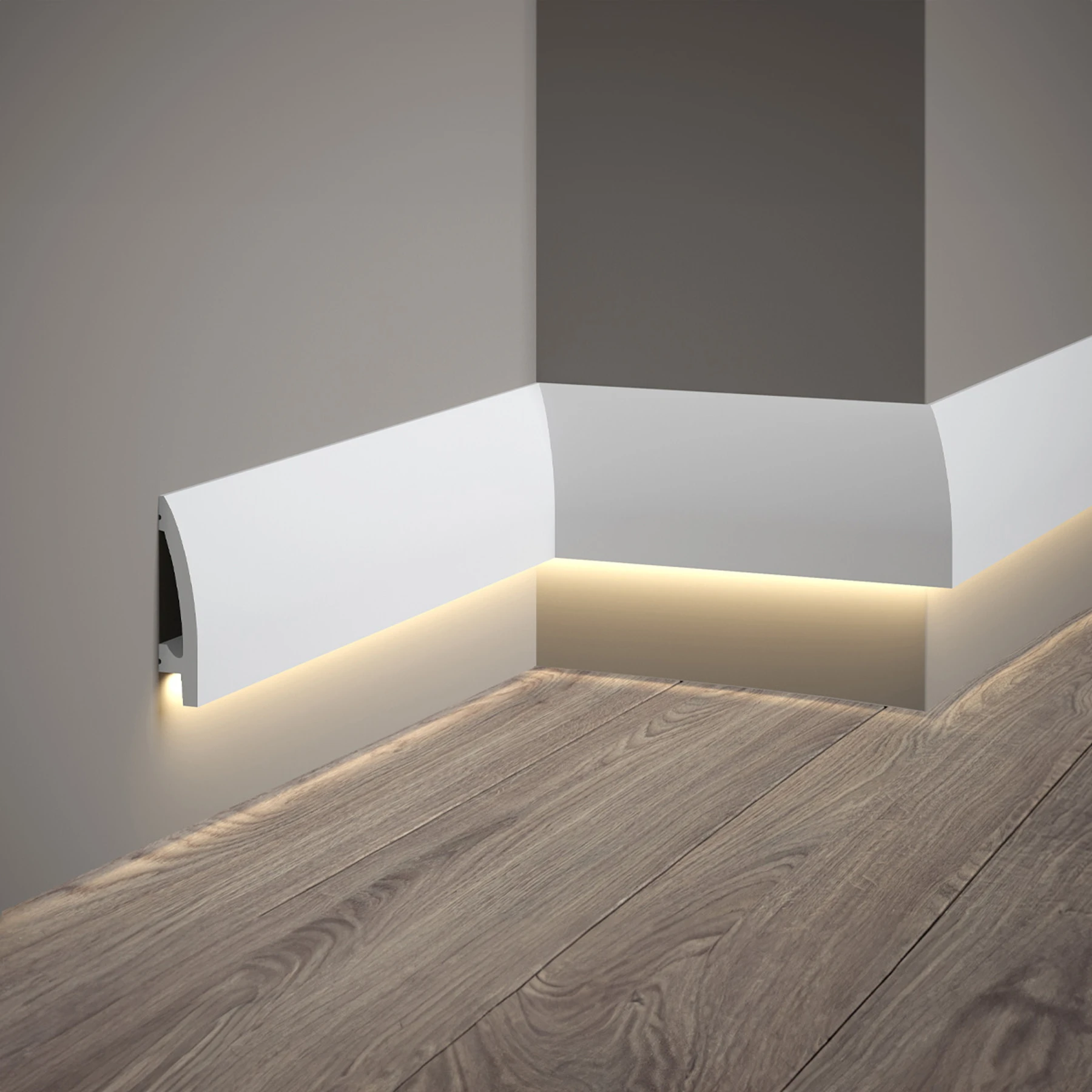 LED Stuckleiste - moderne flache Sockelleiste - 1,7 x 8 x 200cm