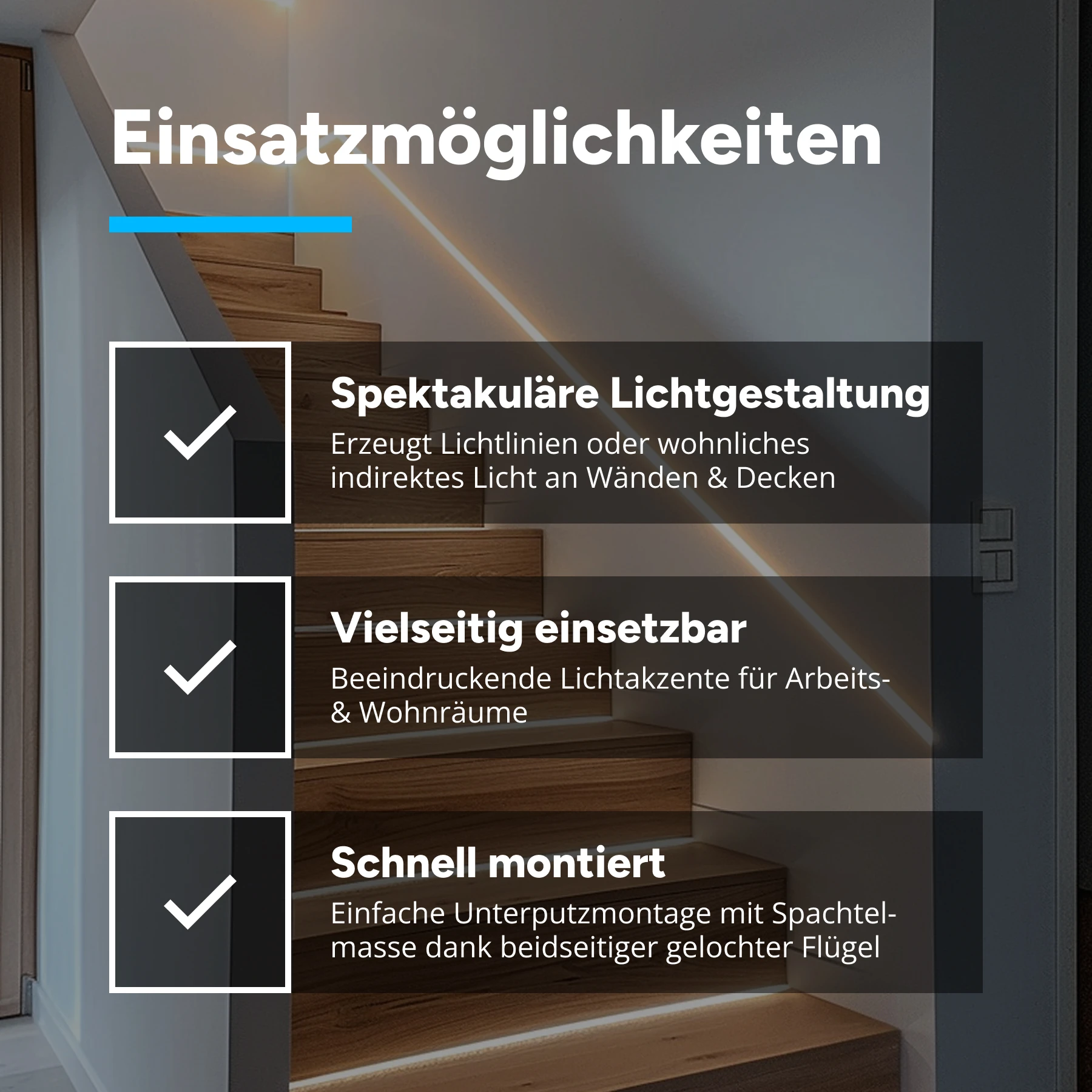 3m Aluminium Unterputz Profil mit 24V COB LED Streifen, Drywall Slim - Weiß variabel - 2700K - 6000K - ohne Netzteil und ohne Fernbedienung