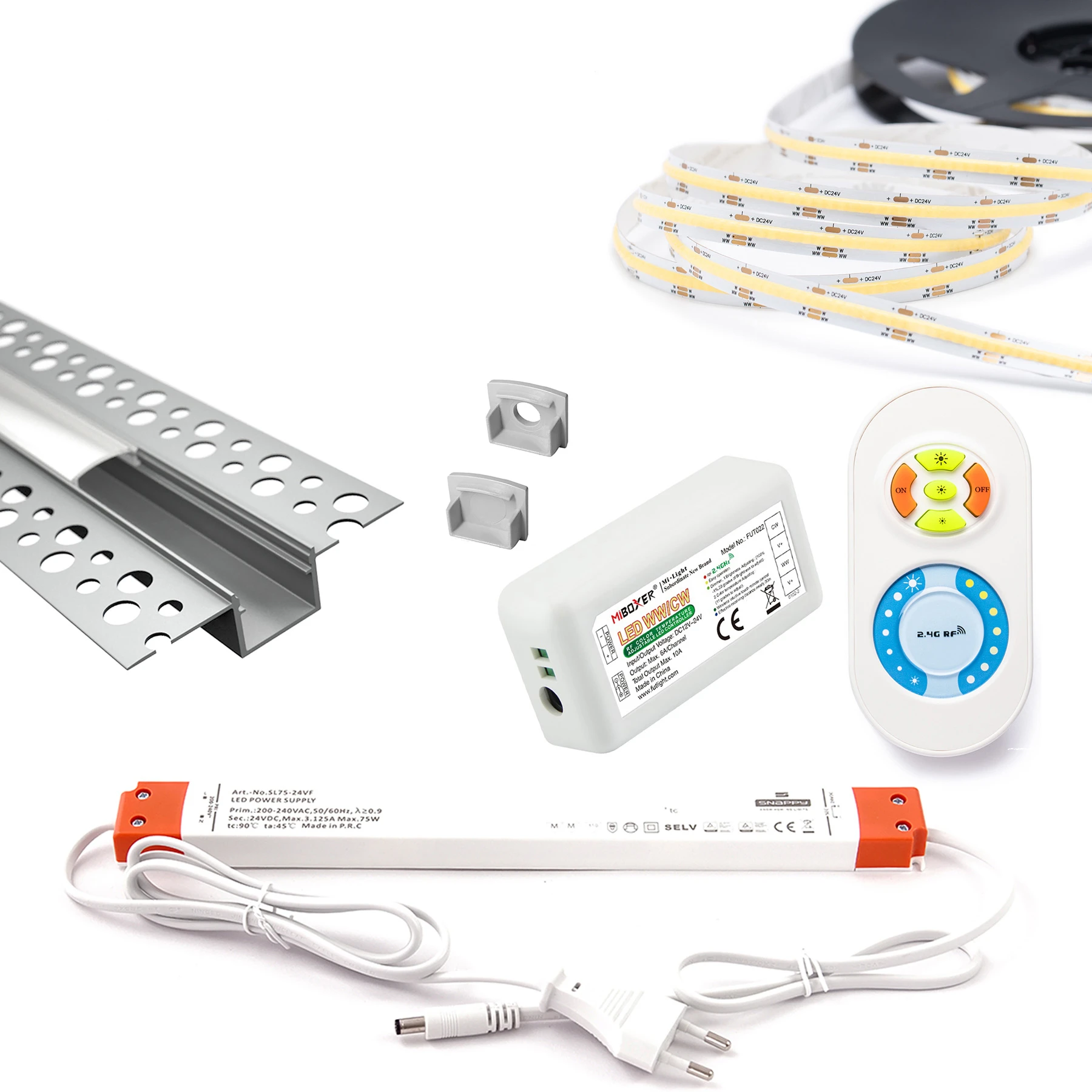 3m Komplett-Set Aluminium Unterputz Profil mit 24V COB LED Streifen, Drywall Slim