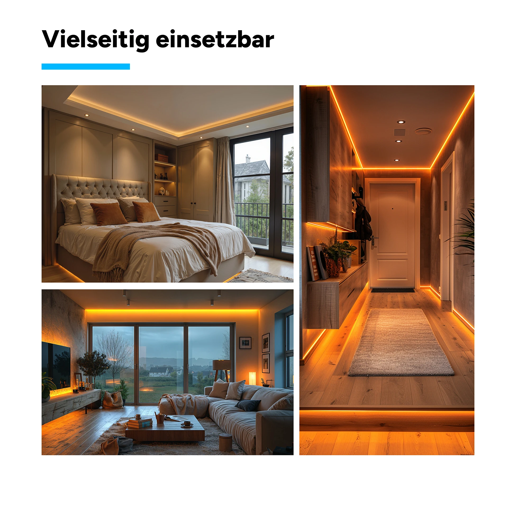 24V LED Streifen Set, 500 cm, Lichtfarbe warmweiß, mit Netzteil und weißer Fernbedienung