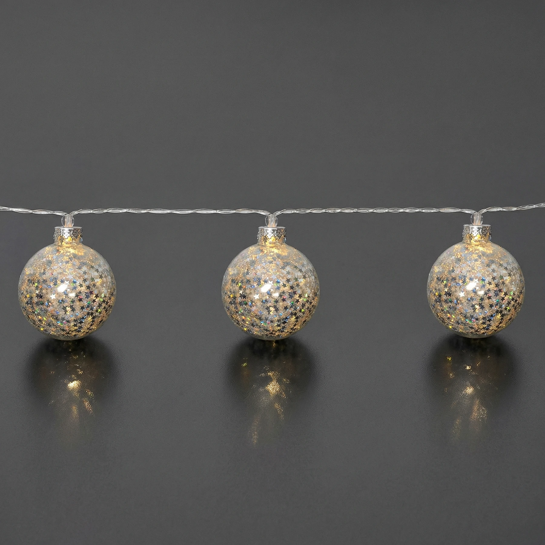Glitter - Deko Lichterkette für innen - 1,3 m - 10 LEDs - Timer - Batteriebetrieb - Warmweiß