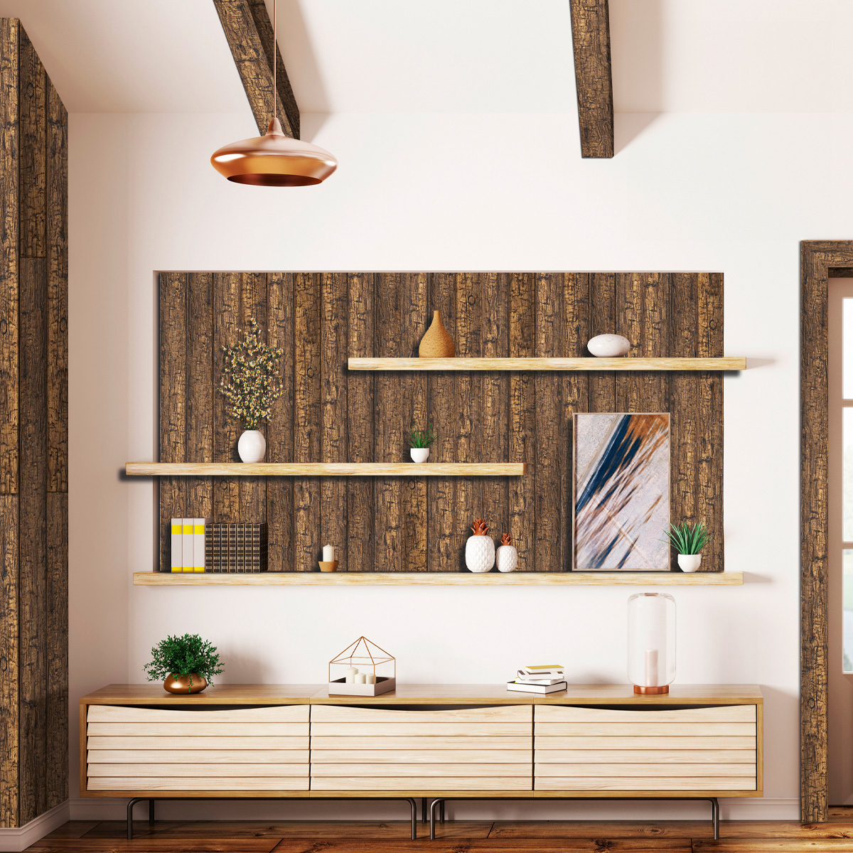 Deckenbalken - Eiche dunkel - Holzoptik, 13 x 3 x 130cm