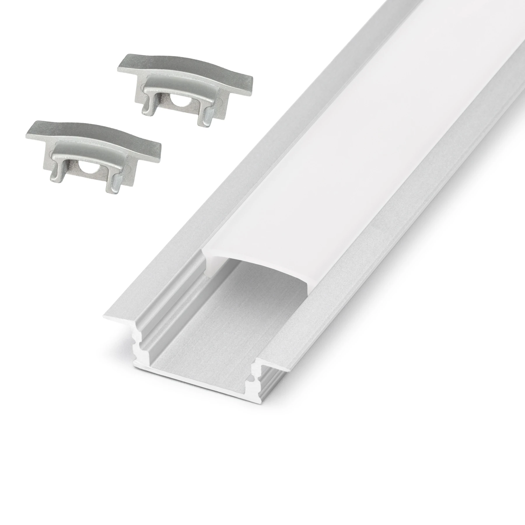 Aluminium LED Einbau Profil, slim, 2,32 x 0,8 x 22cm - mit diffuser Abdeckung - 2er Set - beidseitig mit Loch
