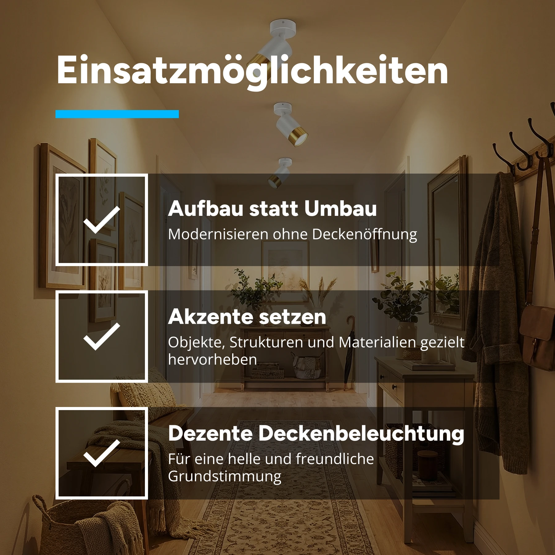 Decken Spotleuchte in weiss/gold - Lichtfarbe: individuell wählbar - ohne Leuchtmittel
