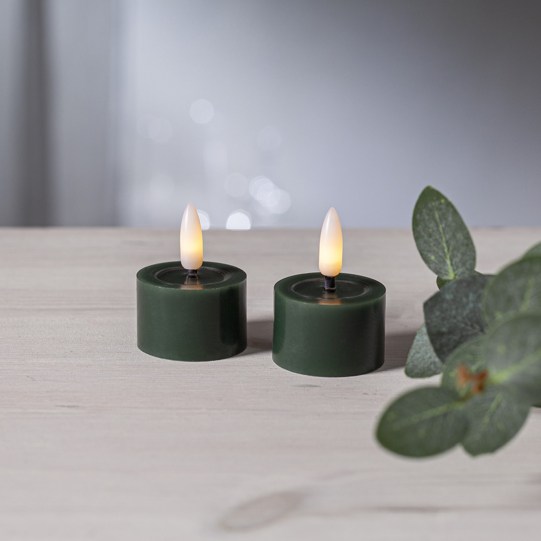 Flamme Flow - Kerzen Set für innen - Grün - Höhe: 5 cm - Batteriebetrieb - Timer - flackernd