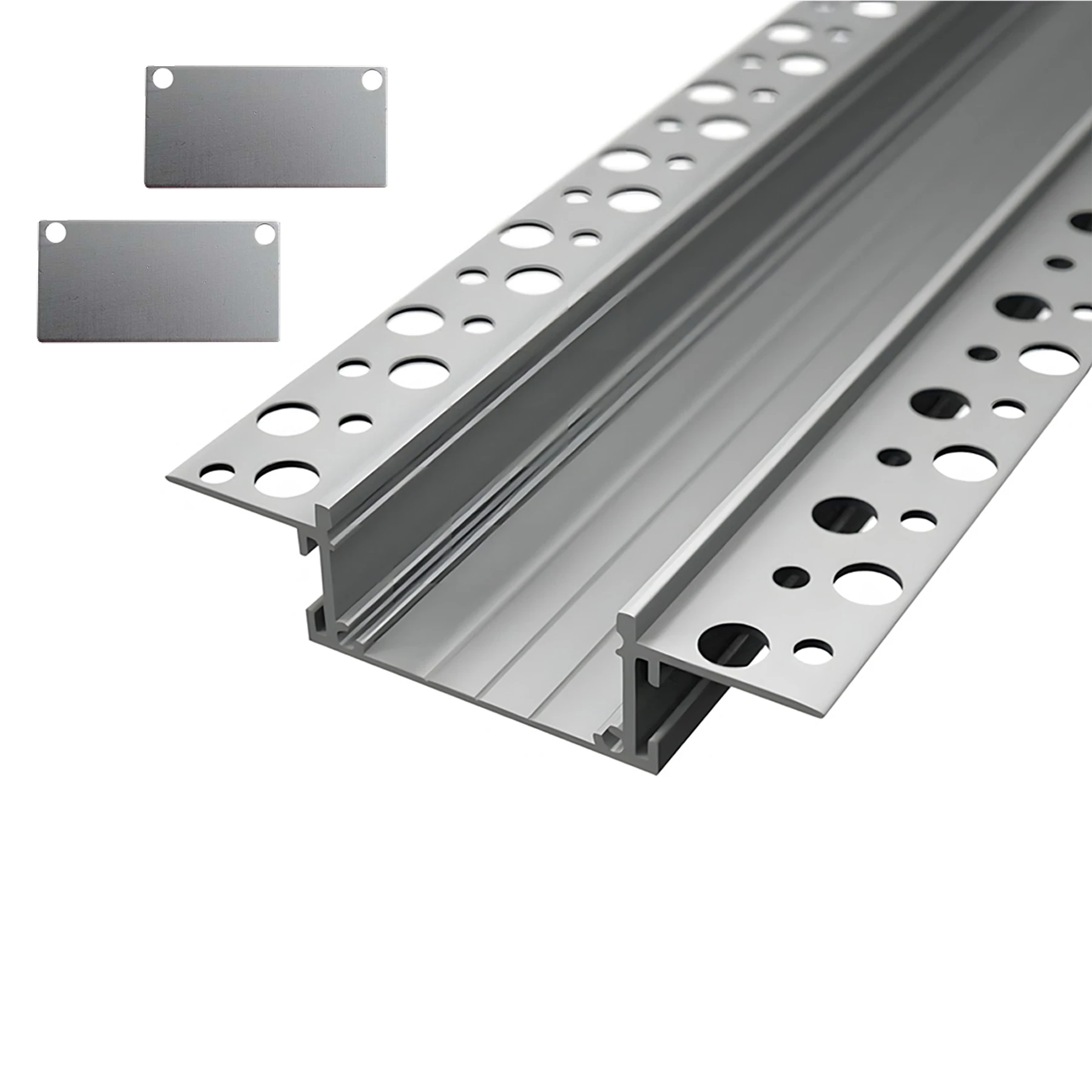 Aluminium LED Unterputz Profil, Trockenbau Plus, 3,88 x 1,49 x 295cm - ohne Abdeckung - 2er Set - beidseitig ohne Loch