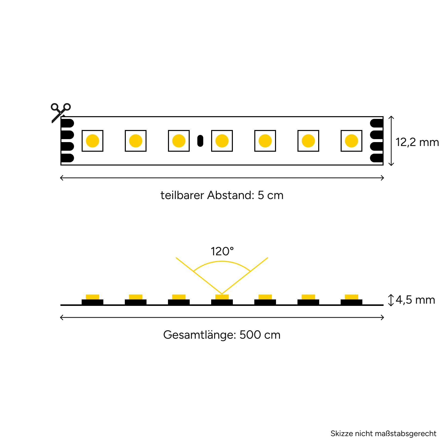 wasserfestes 24V LED Streifen Set mit Fernbedienung und Netzteil, 500cm Länge, Lichtfarbe weiß, IP67 mit Steckdosen Netzteil