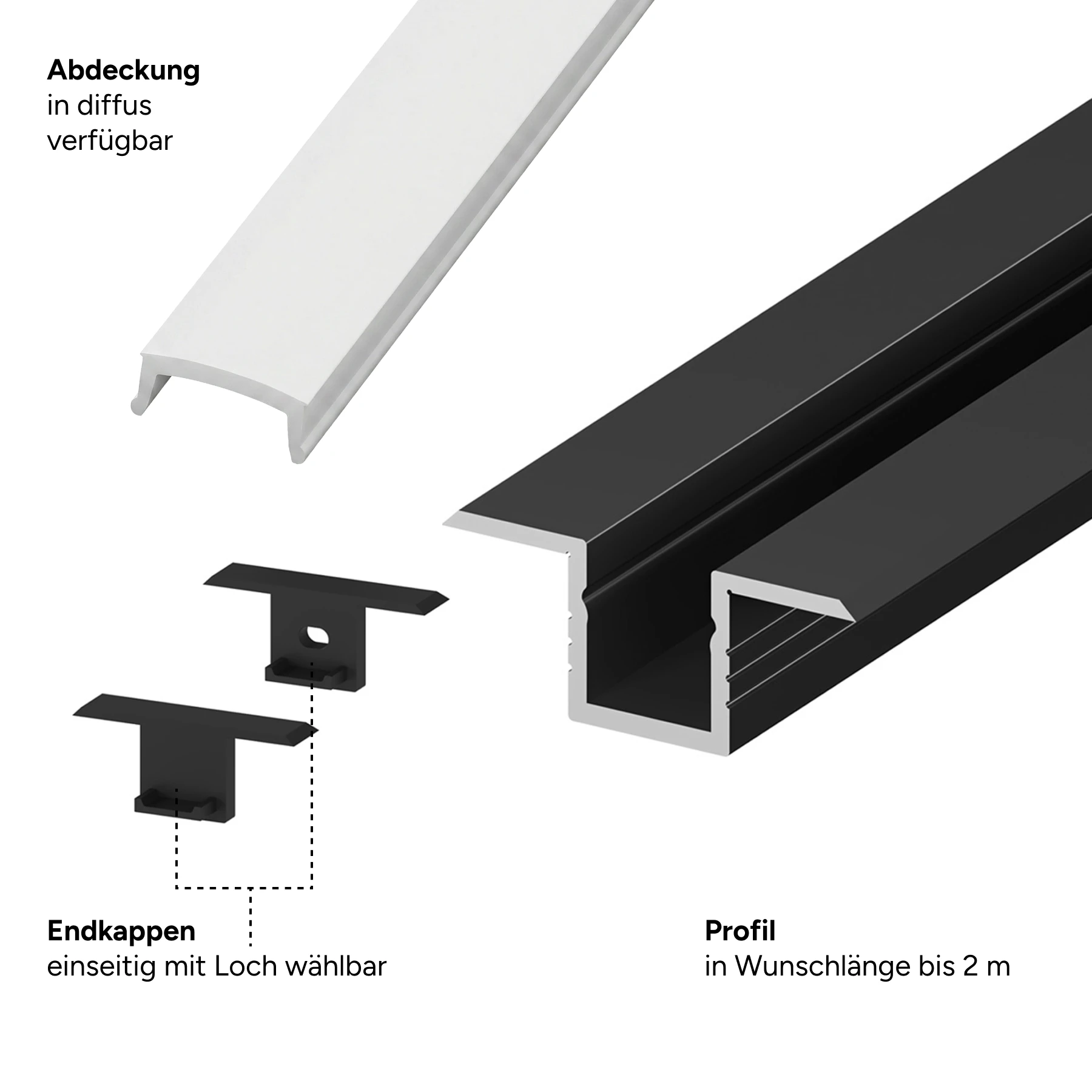 schwarzes Aluminium LED Einbauprofil, P6-4, 1,7 x 0,63 x 15cm - ohne Abdeckung - ohne Endkappen