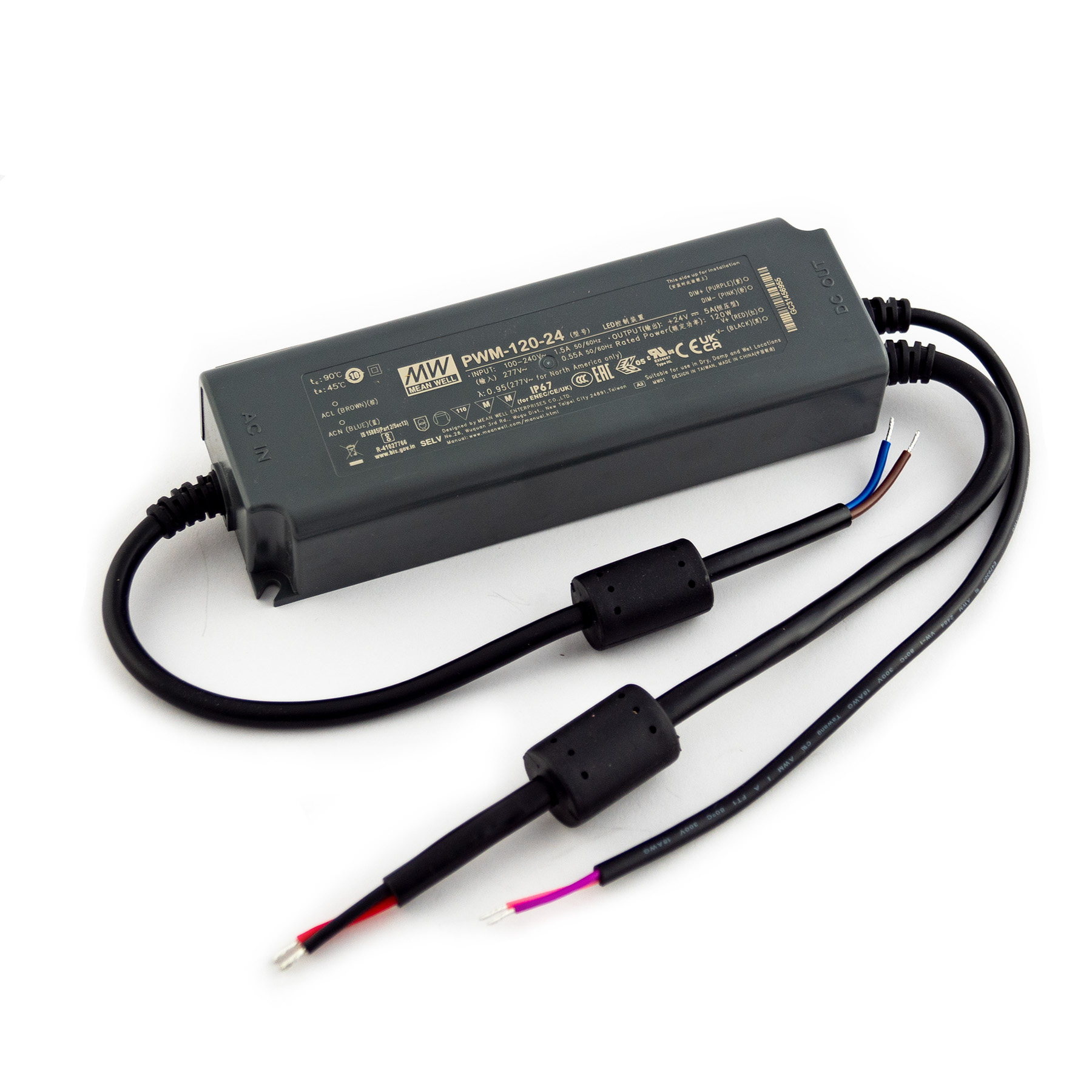 Mean Well, 24V DC - Netzteil mit PWM-Ausgang - 5A - 120 Watt, offene Kabelenden, Dimmbar