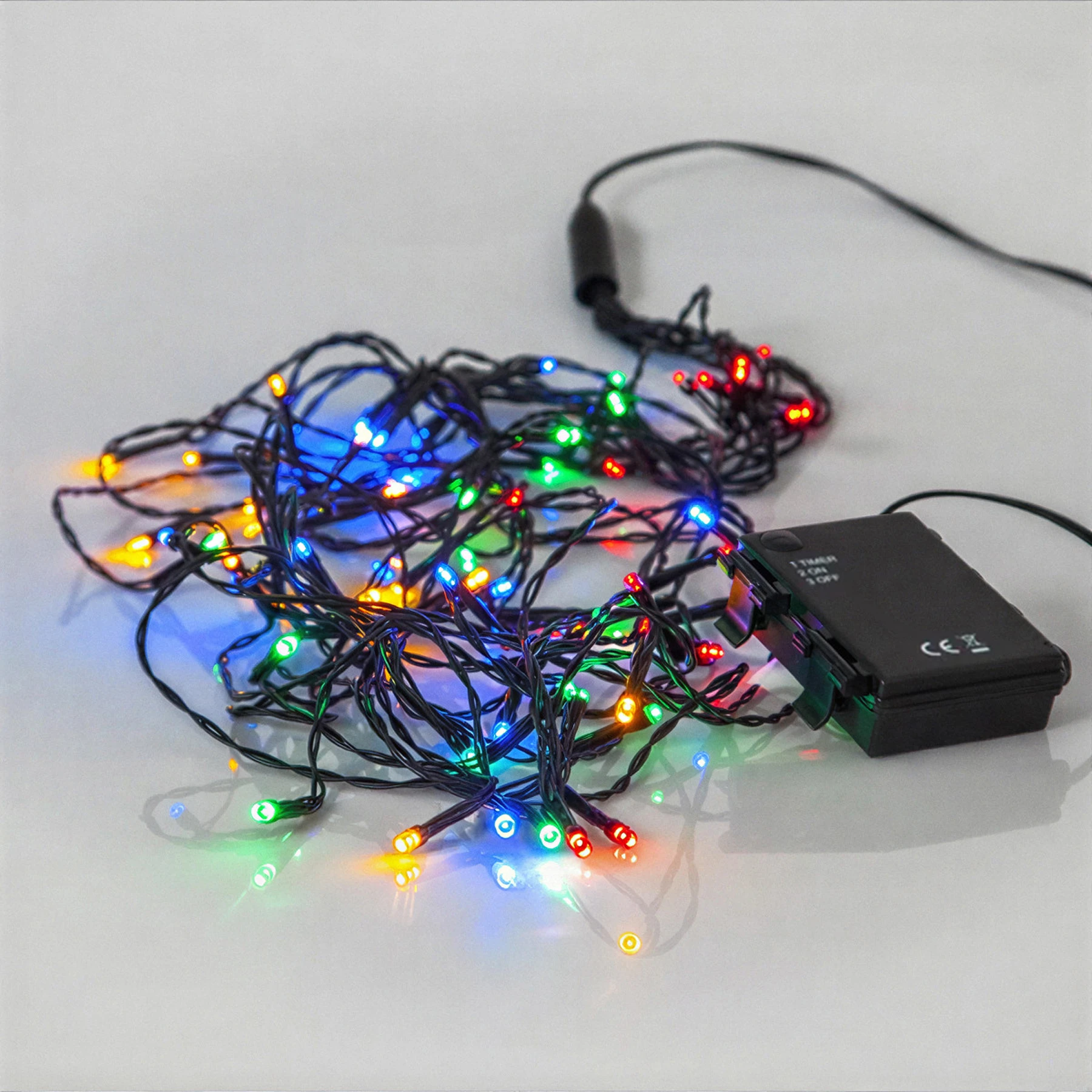 Lichterkette für außen - 2,7 m - 64 LEDs - Timer - Batteriebetrieb - Mehrfarbig