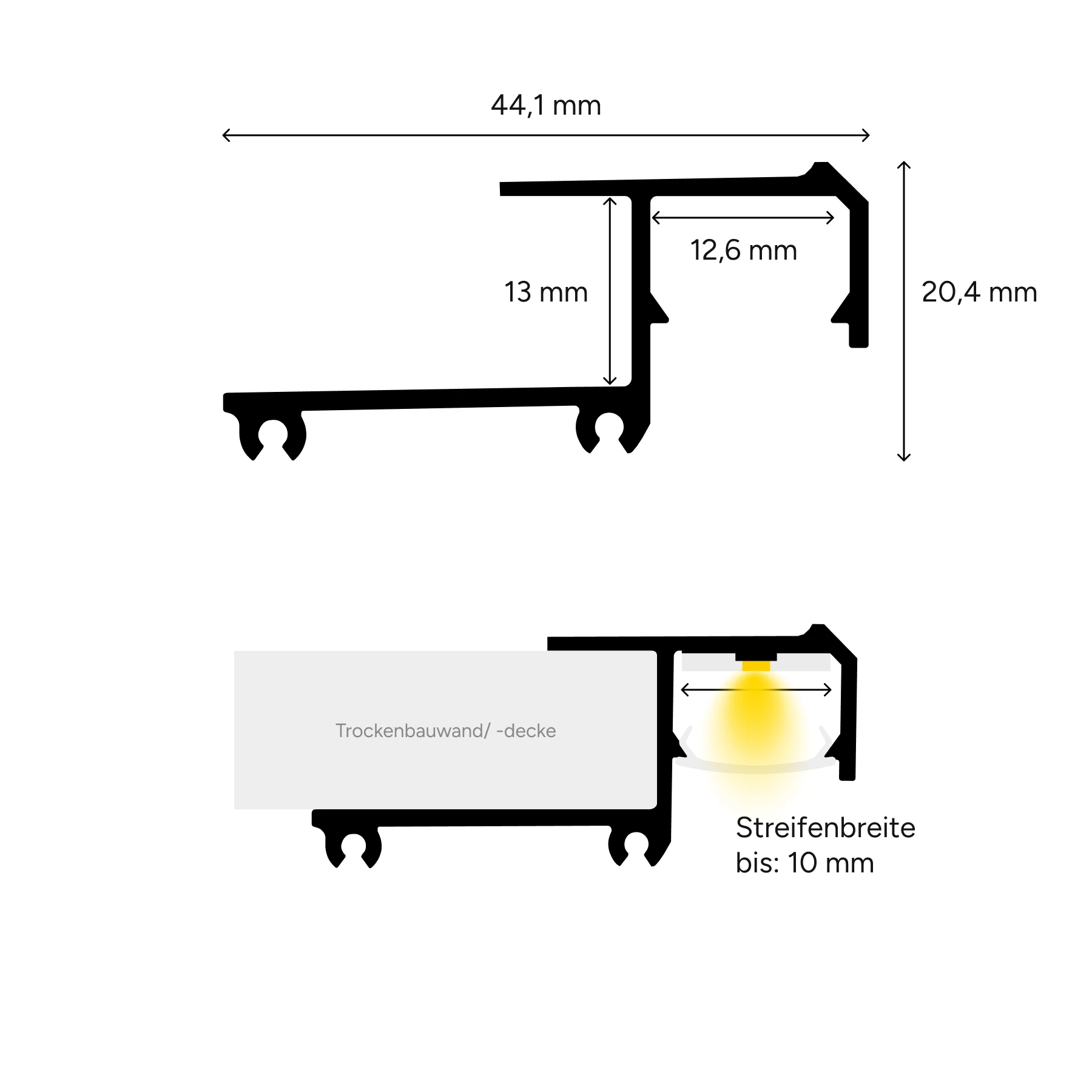 24V Aluminium Trockenbau Abschluss LED Leiste – RGBWW (RGB + warmweiß) – transparente Abdeckung - 33cm mit 18 LEDs - 5 Watt - 360 Lumen