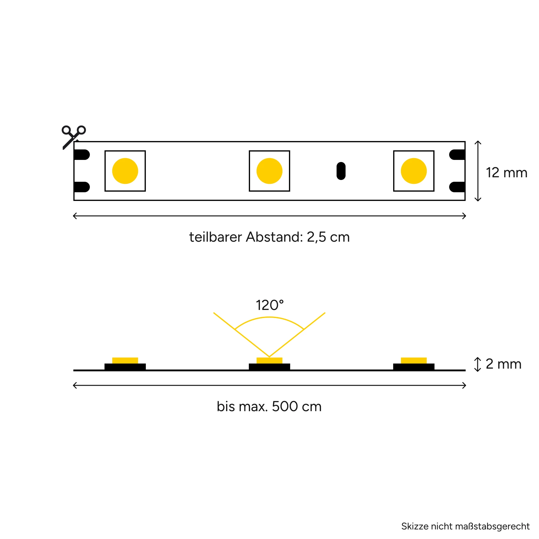 12V High Power LED Streifen - neutralweiß - 120 LEDs je Meter - alle 2,5cm teilbar - 350cm - 420 High Power LEDs - 66,5 Watt - 10045 Lumen - ohne Eingangskabel - Löten erforderlich