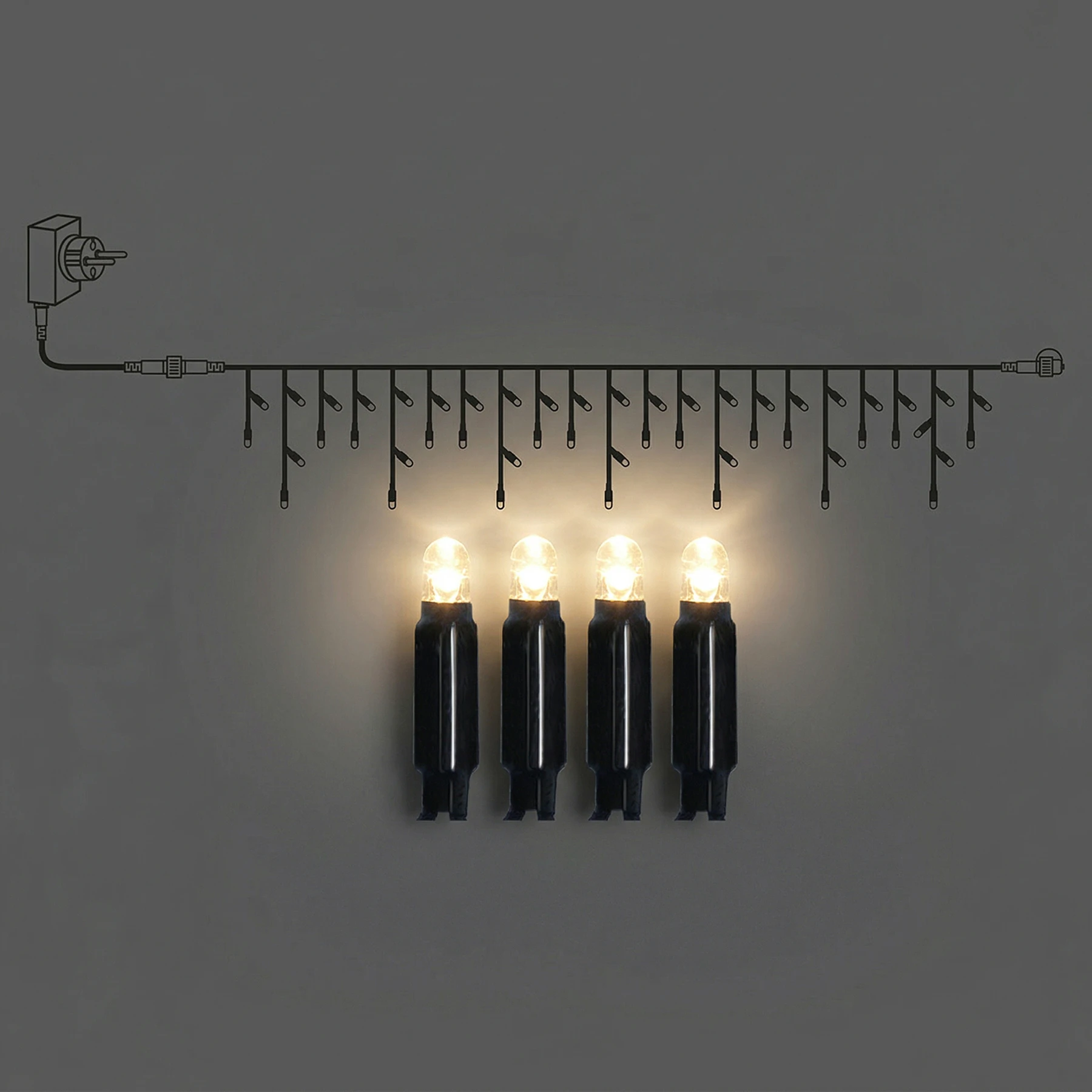 Golden Warm White - Lichtervorhang für außen - 3 m - 49 LEDs - Netzbetrieb - Warmweiß