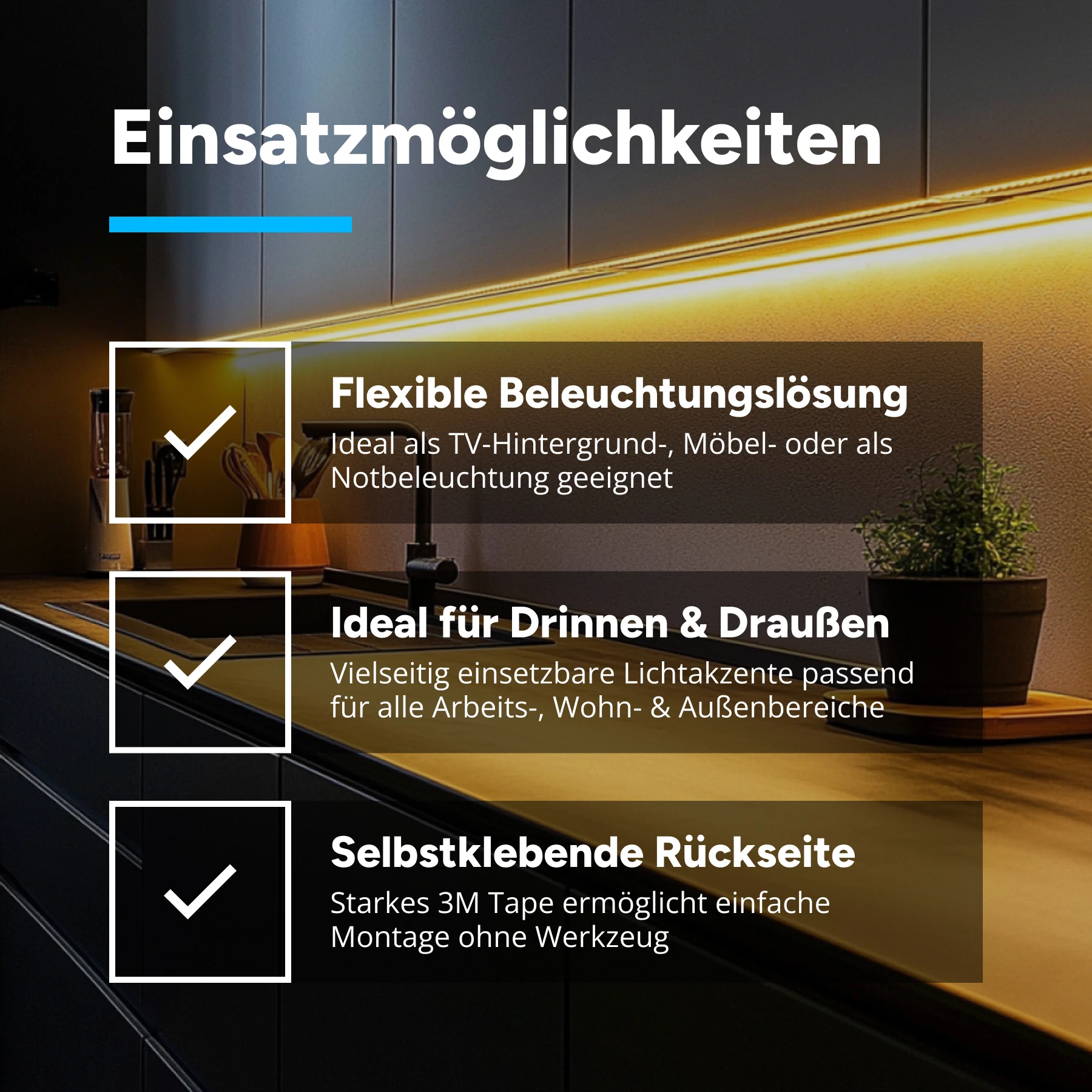 5V COB LED Streifen - 3m USB-Set mit Controller und Fernbedienung - Lichtfarbe: warmweiß - IP65