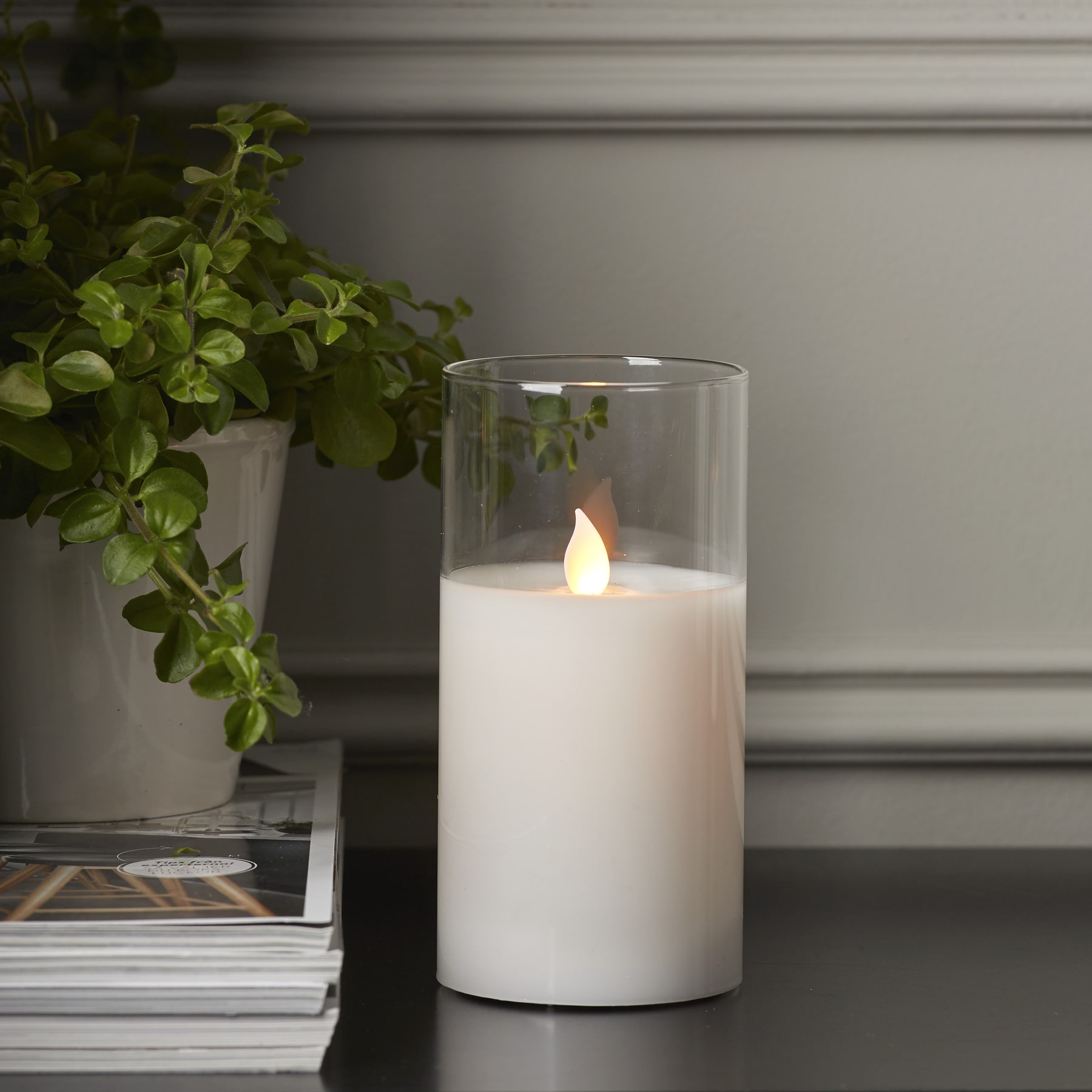 Twinkle - Kerze für innen - Transparent - Höhe: 15 cm - Batteriebetrieb - Timer - sanft flackernd