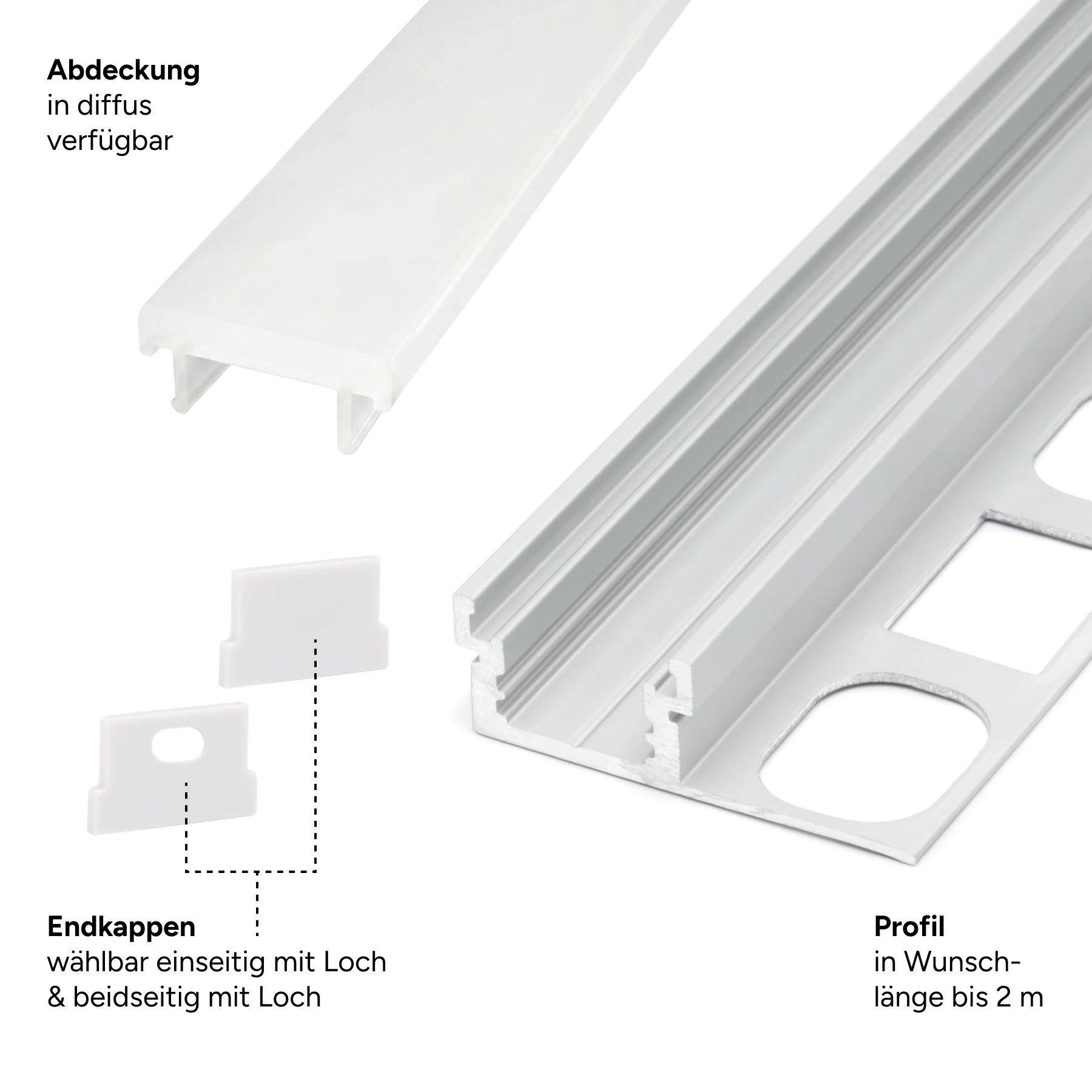 Aluminium LED Profil Fliesenabschluss, 4,1 x 1,3 x 15cm - ohne Abdeckung - ohne Endkappen