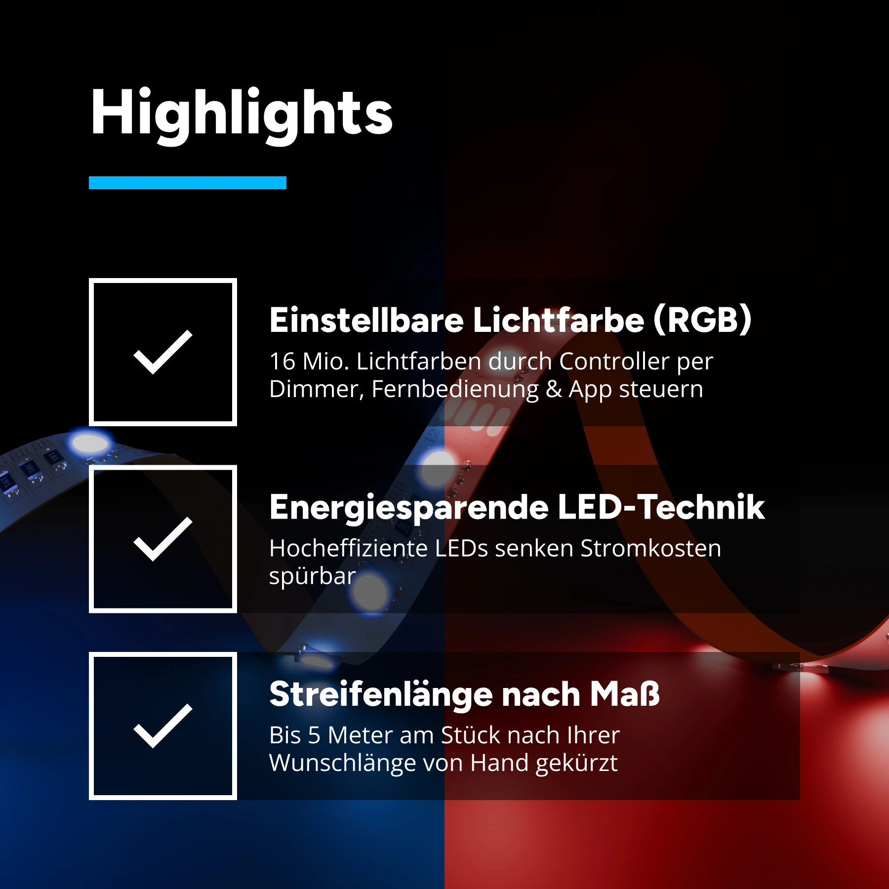 12V RGB LED Strip flexibel - Farbwechsel SMD LED Streifen - ohne Steckerbuchsen - Löten erforderlich - 5cm mit 3 RGB-LEDs