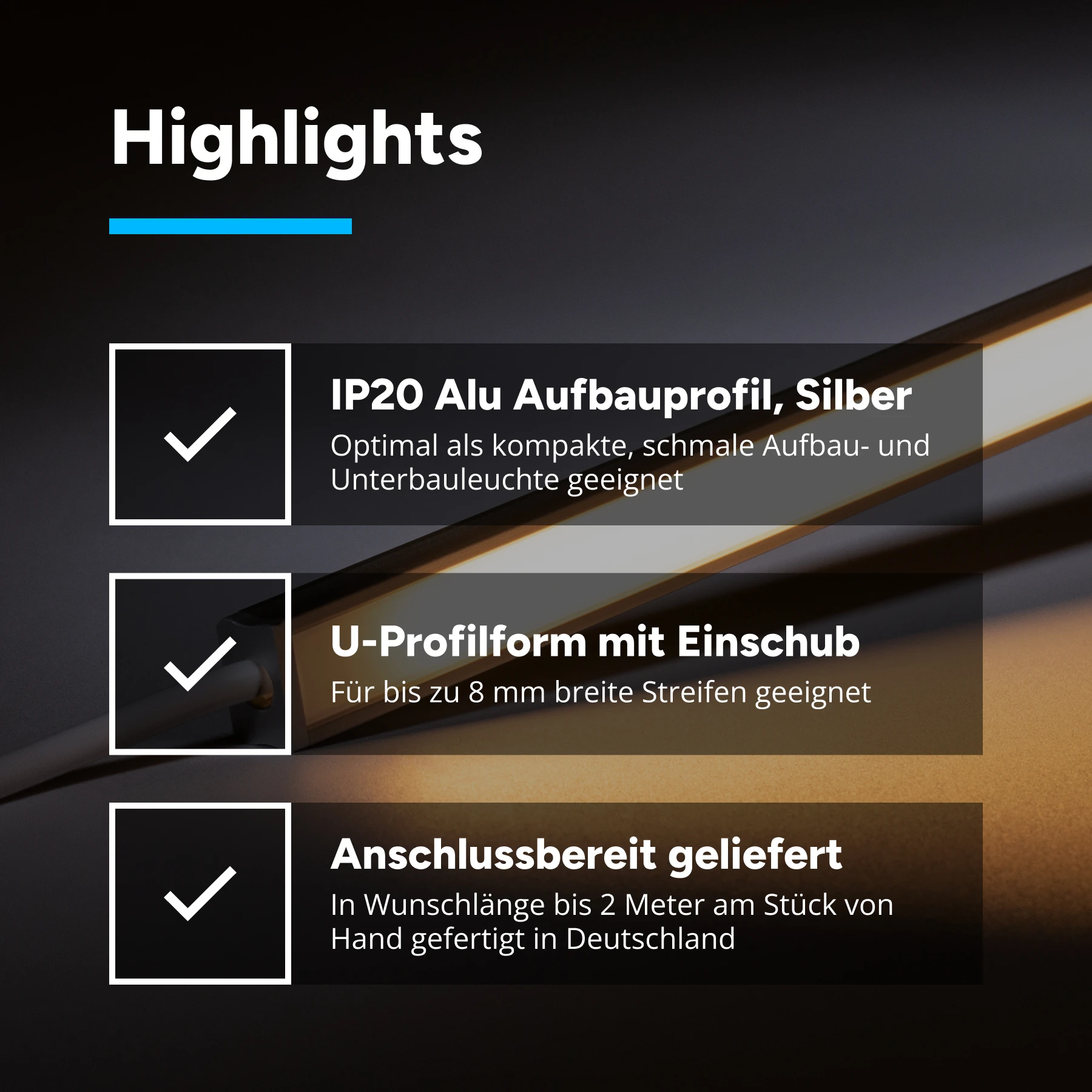 24V mini Aluminium LED Leiste – warmweiß – diffuse Abdeckung - 33 cm mit 144 LEDs  - 3 Watt - 350 Lumen - kein Anschlußkabel zum Netzteil