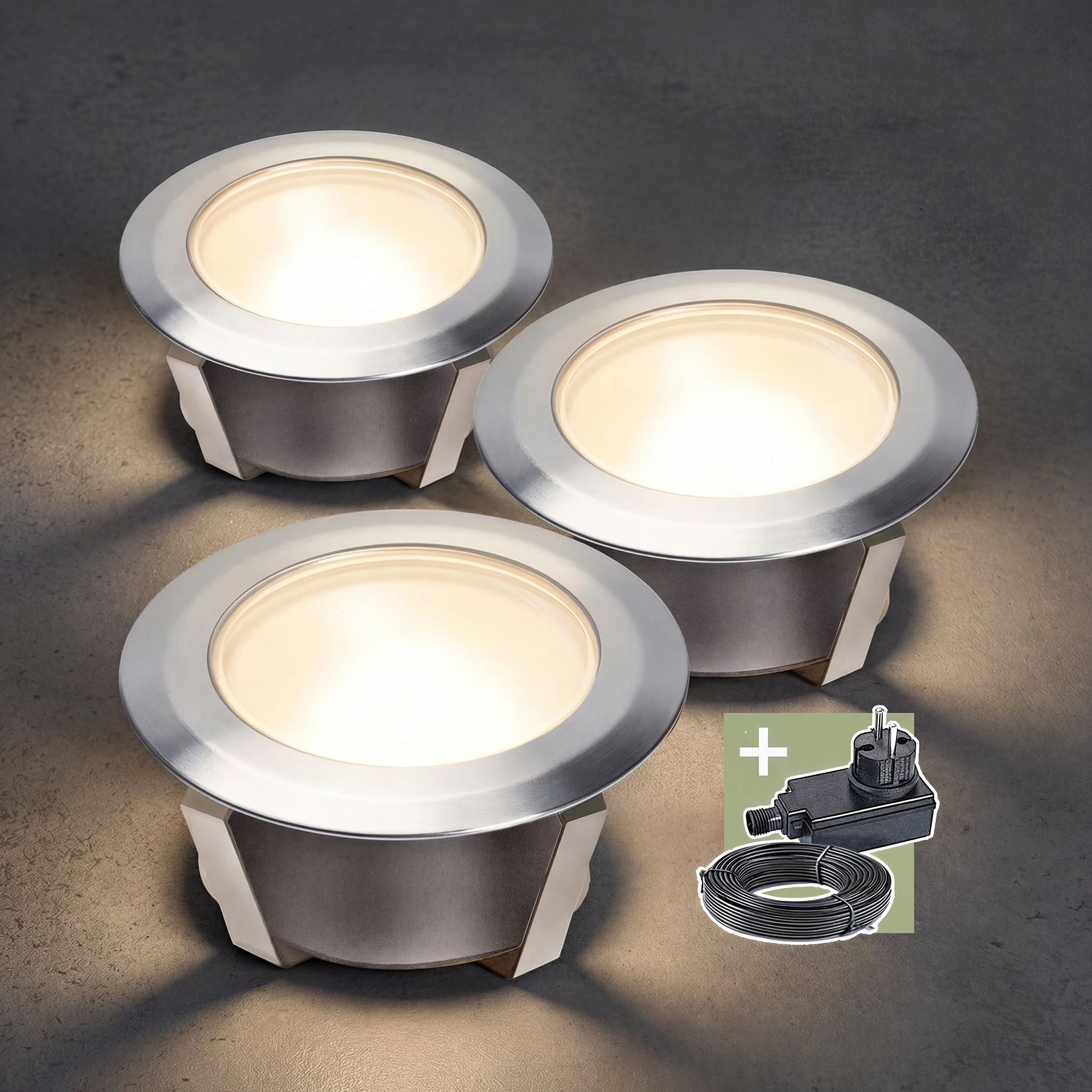 12V Einbaustrahler - 3er Set - 2,25W - Lichtfarbe: warmweiß - IP44