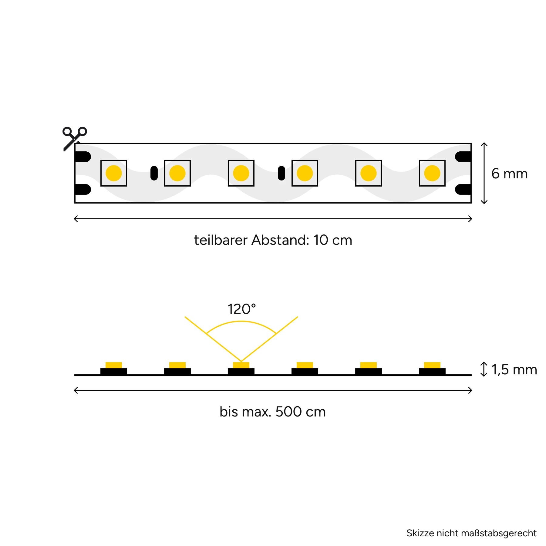 24V Zick Zack LED Streifen - weiß - 60 LEDs je Meter - alle 10cm teilbar - 20cm - 12 LEDs - 1,8 Watt - 180 Lumen - ohne Eingangskabel - Löten erforderlich