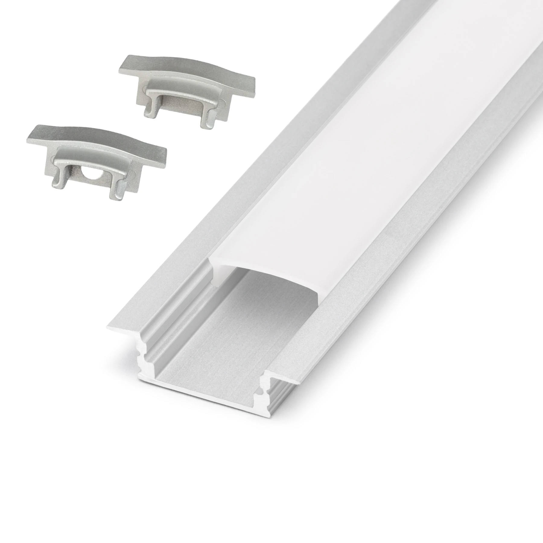 Aluminium LED Einbau Profil, slim, 2,32 x 0,8 x 22cm - mit diffuser Abdeckung - 2er Set - einseitig mit Loch