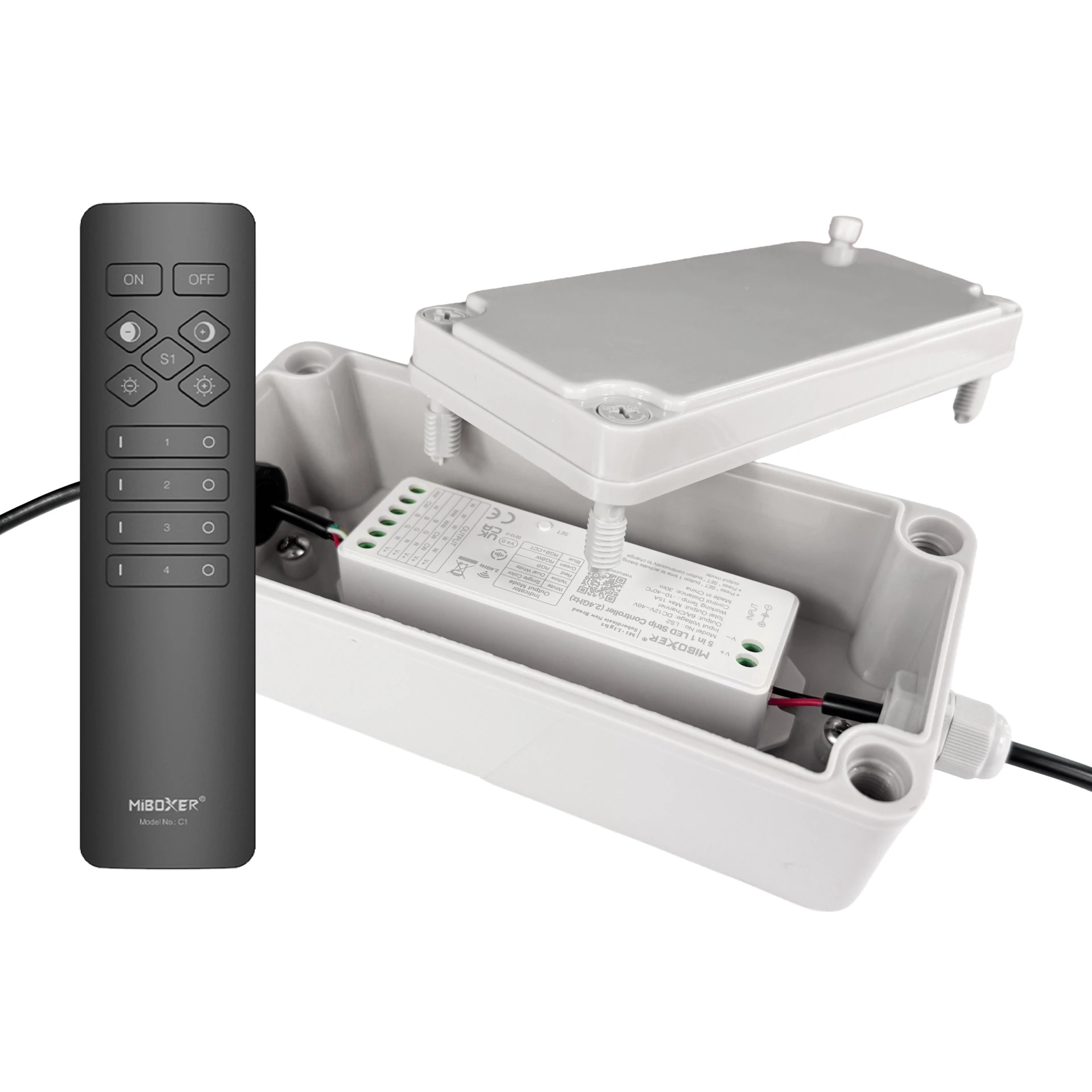 Plug & Play LED Funk Controller Set - 4 Zonen - 2 Kanal - CCT - Fernbedienung (2,4 GHz), Outdoor-Box