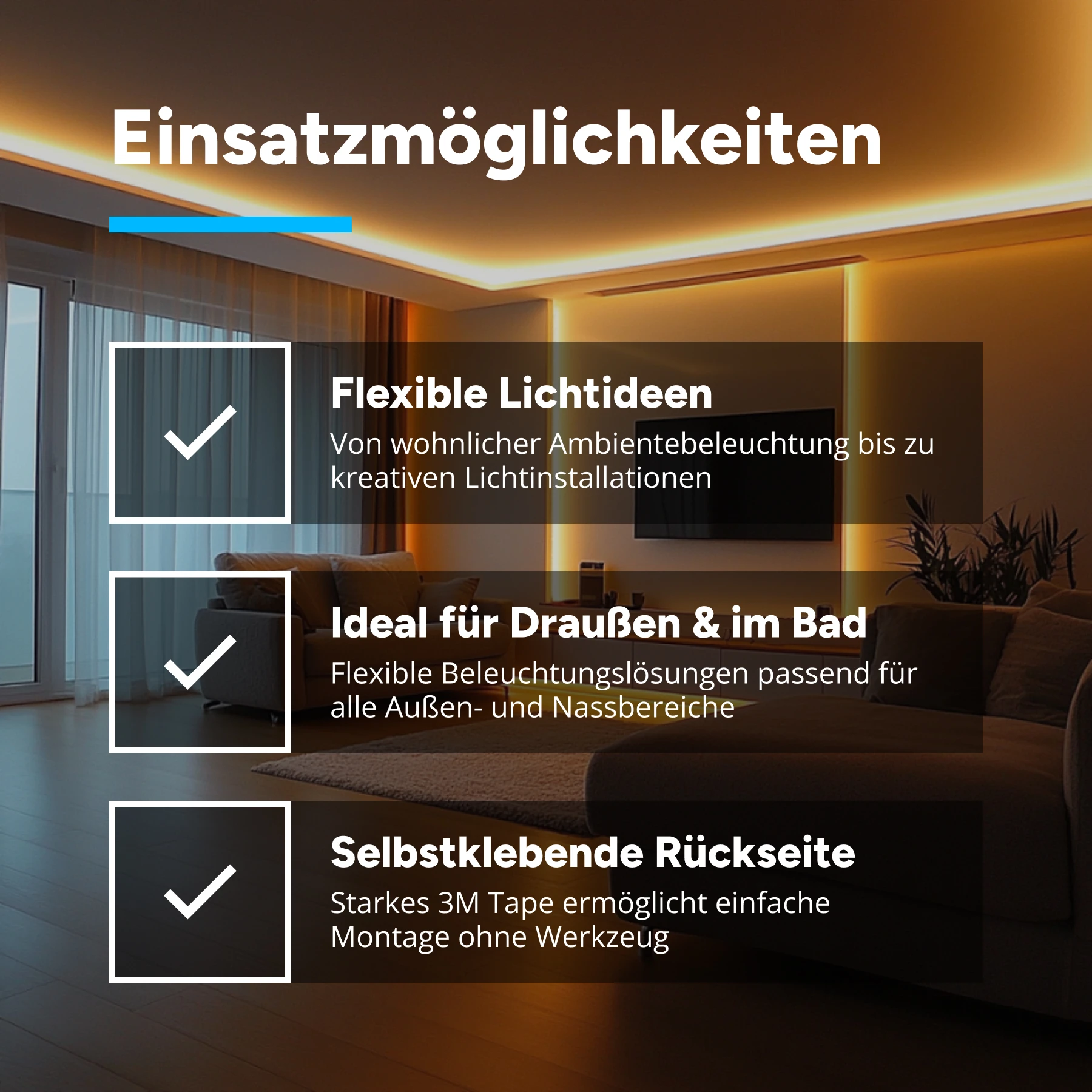 24V wasserfester COB LED Streifen - warmweiß - IP65 - 8mm breit - alle 5cm teilbar - 225cm - 1080 LED Chips - 20,3 Watt - 1951 Lumen