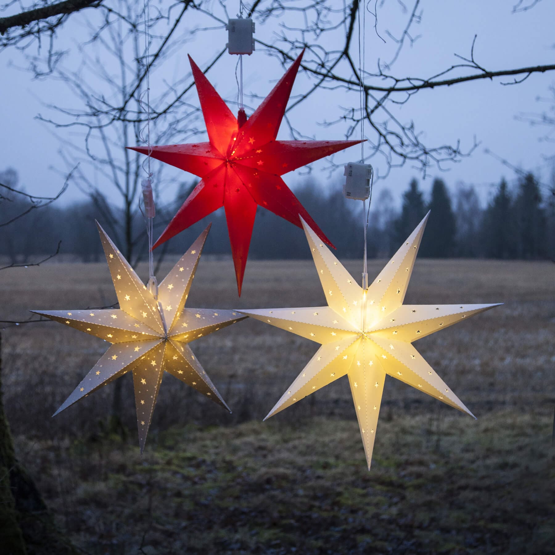 Alice 60 cm in Weiß - Weihnachtsstern für außen - Timer - Batteriebetrieb - Lichtfarbe: Warmweiß