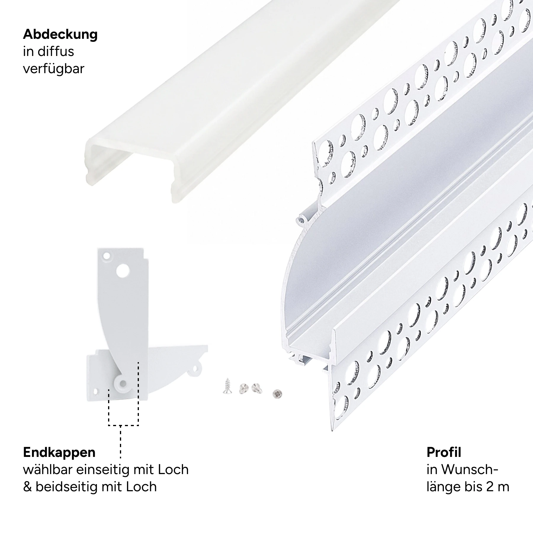 weißes Aluminium LED Unterputz Profil, Trockenbau indirekt, 5,3 x 1,85 x 15cm - ohne Abdeckung - ohne Endkappen