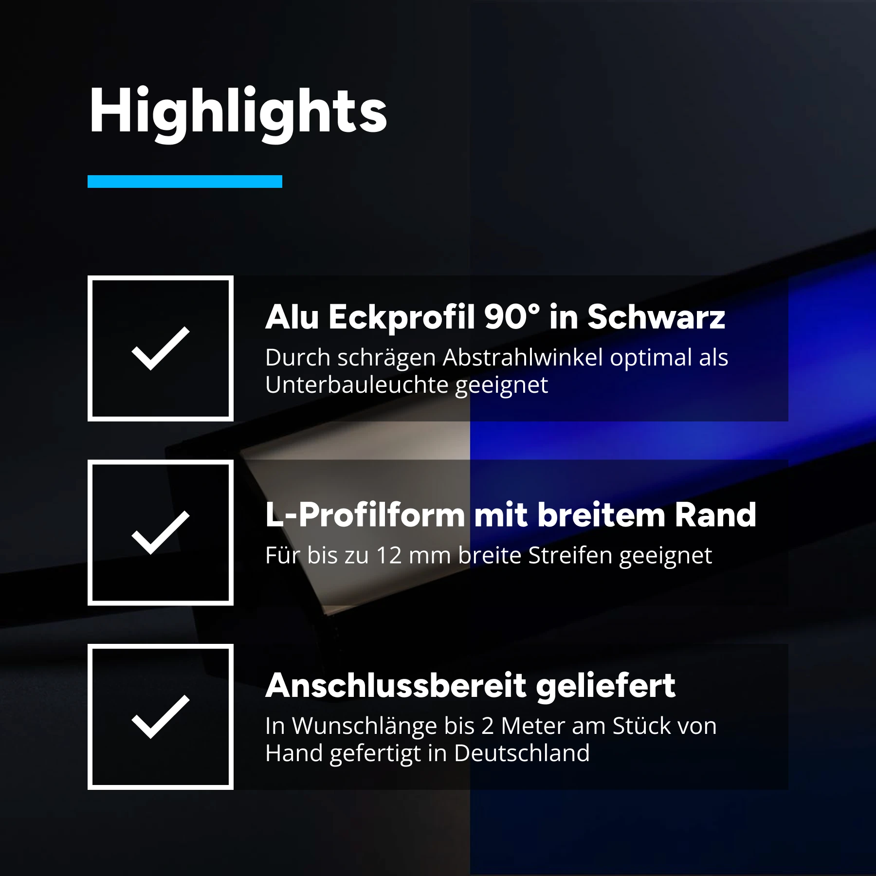 24V Black Line LED Eckleiste - RGBW (RGB + neutralweiß) - schwarze Abdeckung - 83cm - 48 LEDs - 11 Watt - 960 Lumen - ohne Ausgangskabel ( geschlossene Endkappe )