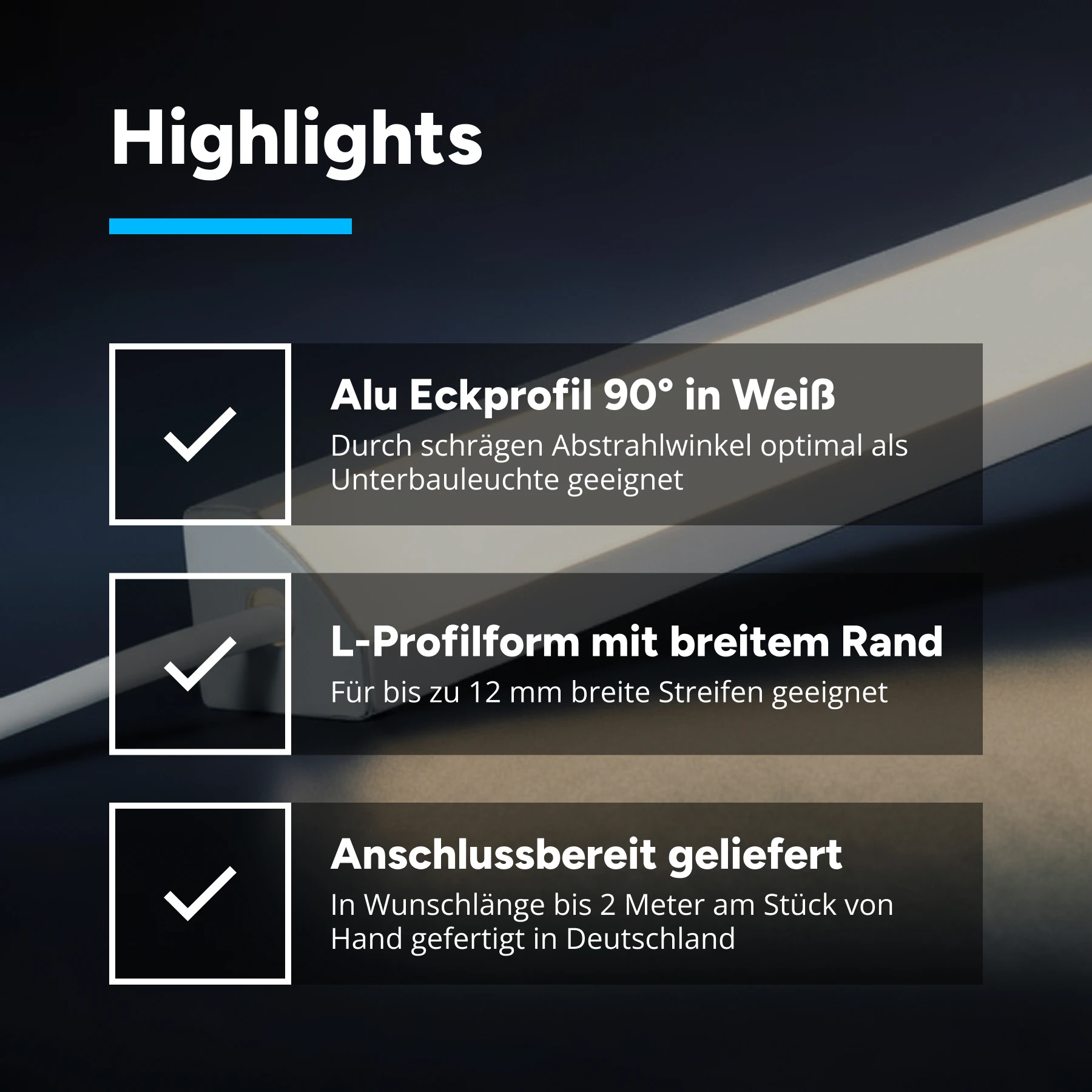 24V White Line LED Eckleiste - COB - neutralweiß - diffuse Abdeckung - 33cm - 144 LED Chips - 4 Watt - 360 Lumen - kein Anschlußkabel zum Netzteil - mit Ausgangskabel ( zum Anschluss einer weiteren LED- Leiste )