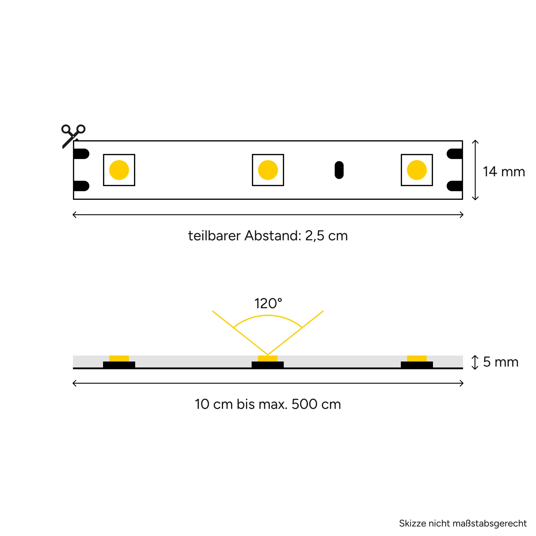 12V wasserfester High-Power LED Streifen - neutralweiß - IP67 - 120 LEDs je Meter - alle 2,5cm teilbar - 487,5cm - 585 High Power LEDS -93,6 Watt - 13748 Lumen - 100cm Eingangskabel mit offenen Enden