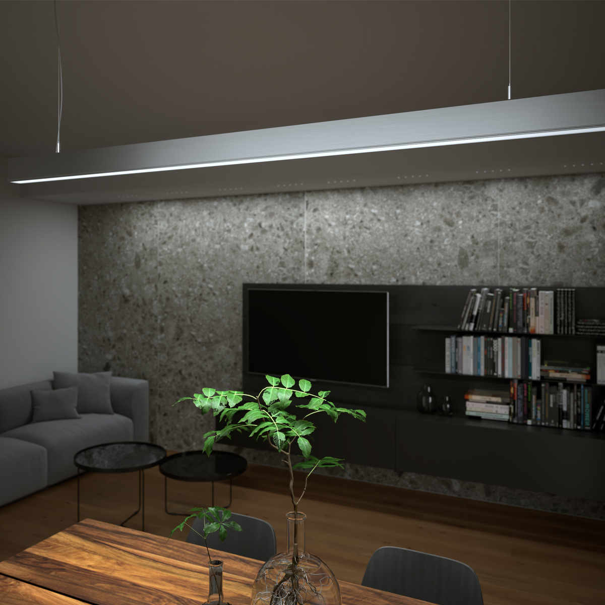 24V Aluminium LED Pendelleuchte - warmweiß - linear - diffuse Abdeckung, bis 3m Länge - 121cm - 280 High Power LEDs - 22,4 Watt - 3663 Lumen - ohne Netzteil