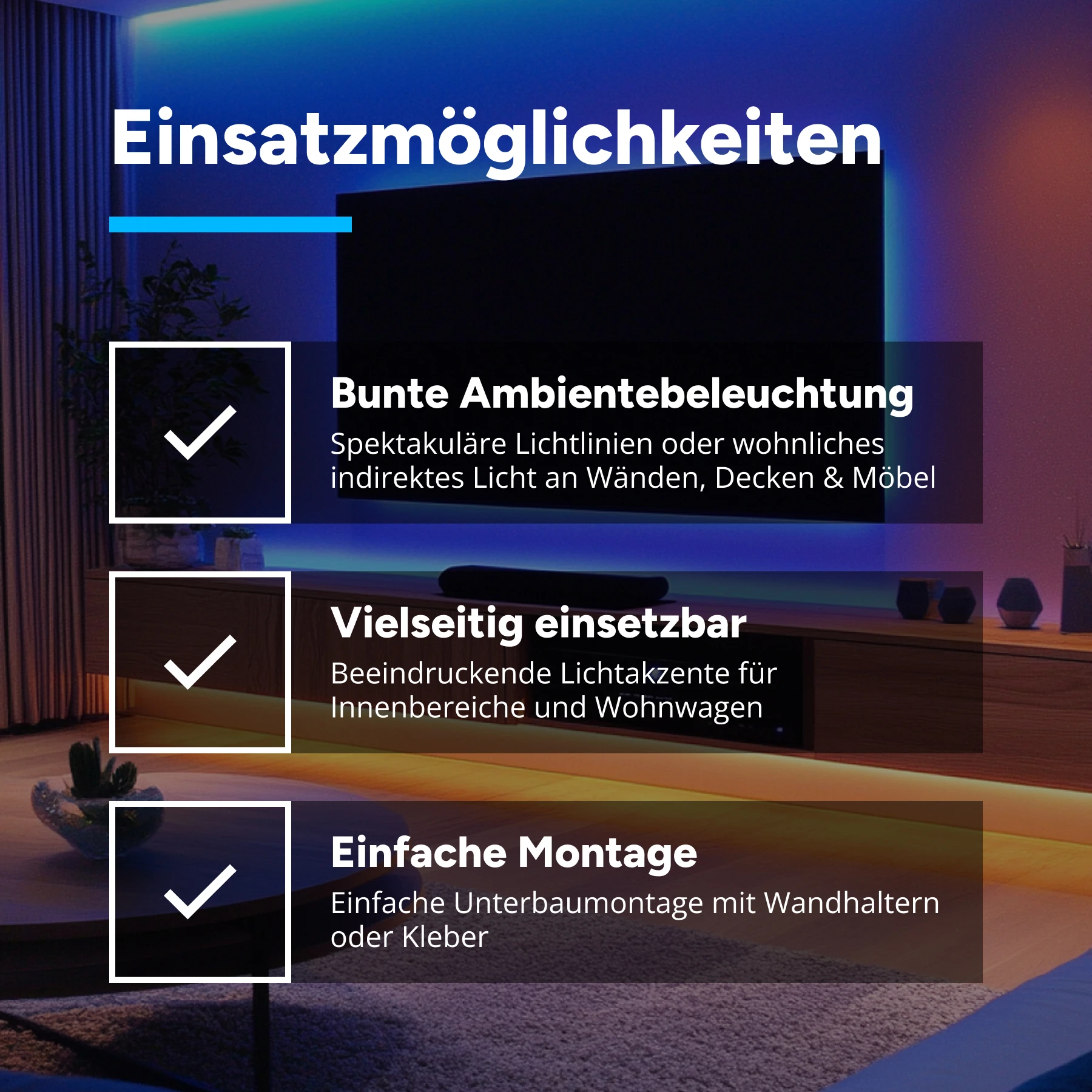12V RGB LED Leisten Set mit Fernbedienung und Netzteil, 103cm Länge, Farbwechsel mit Einbaunetzteil