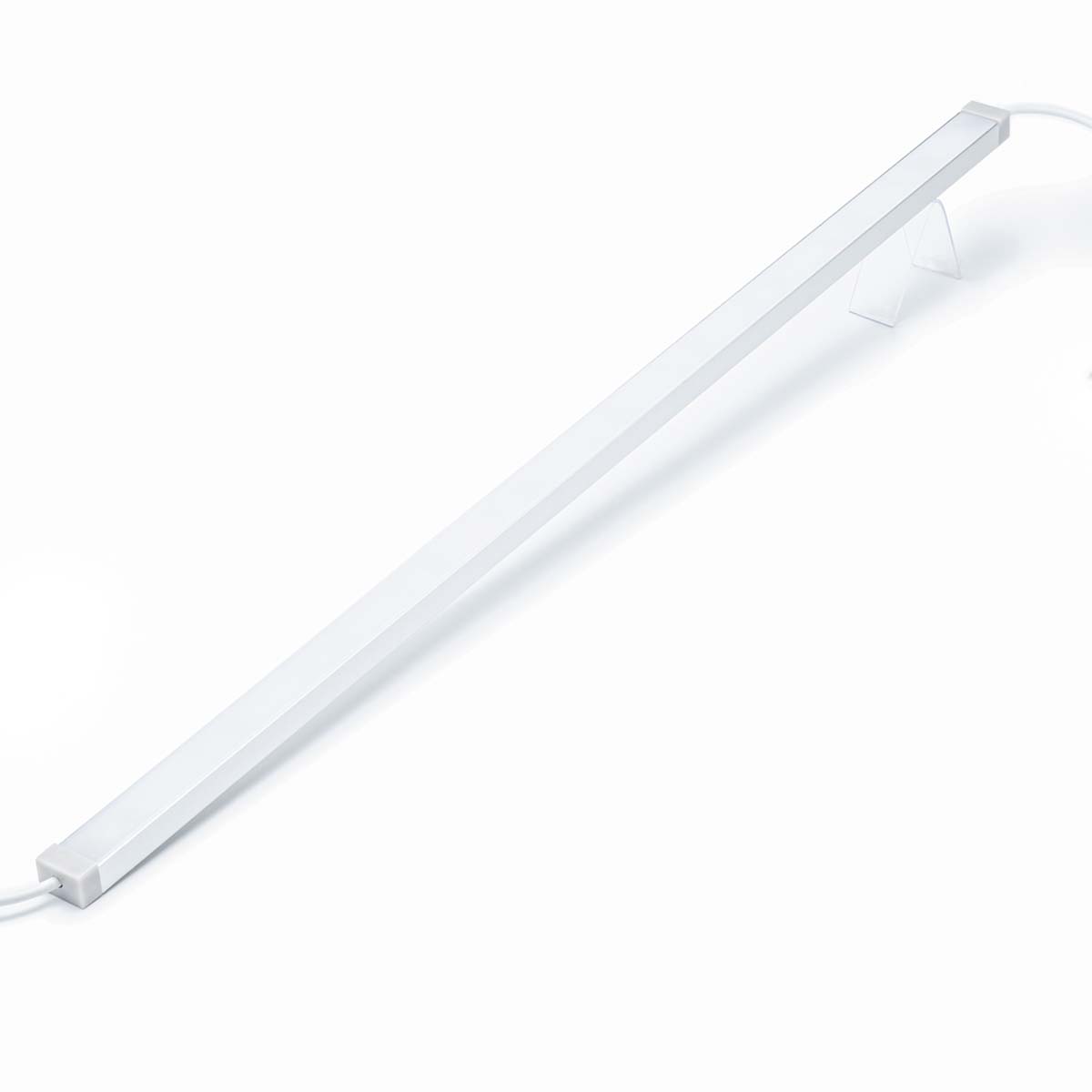 24V wasserfeste Aluminium COB LED Leiste - warmweiß - diffuse Abdeckung - IP65 - 33cm - 144 LED Chips - 4 Watt - 360 Lumen - 100cm Eingangskabel mit offenen Enden - ohne Ausgangskabel (geschlossene Endkappe)