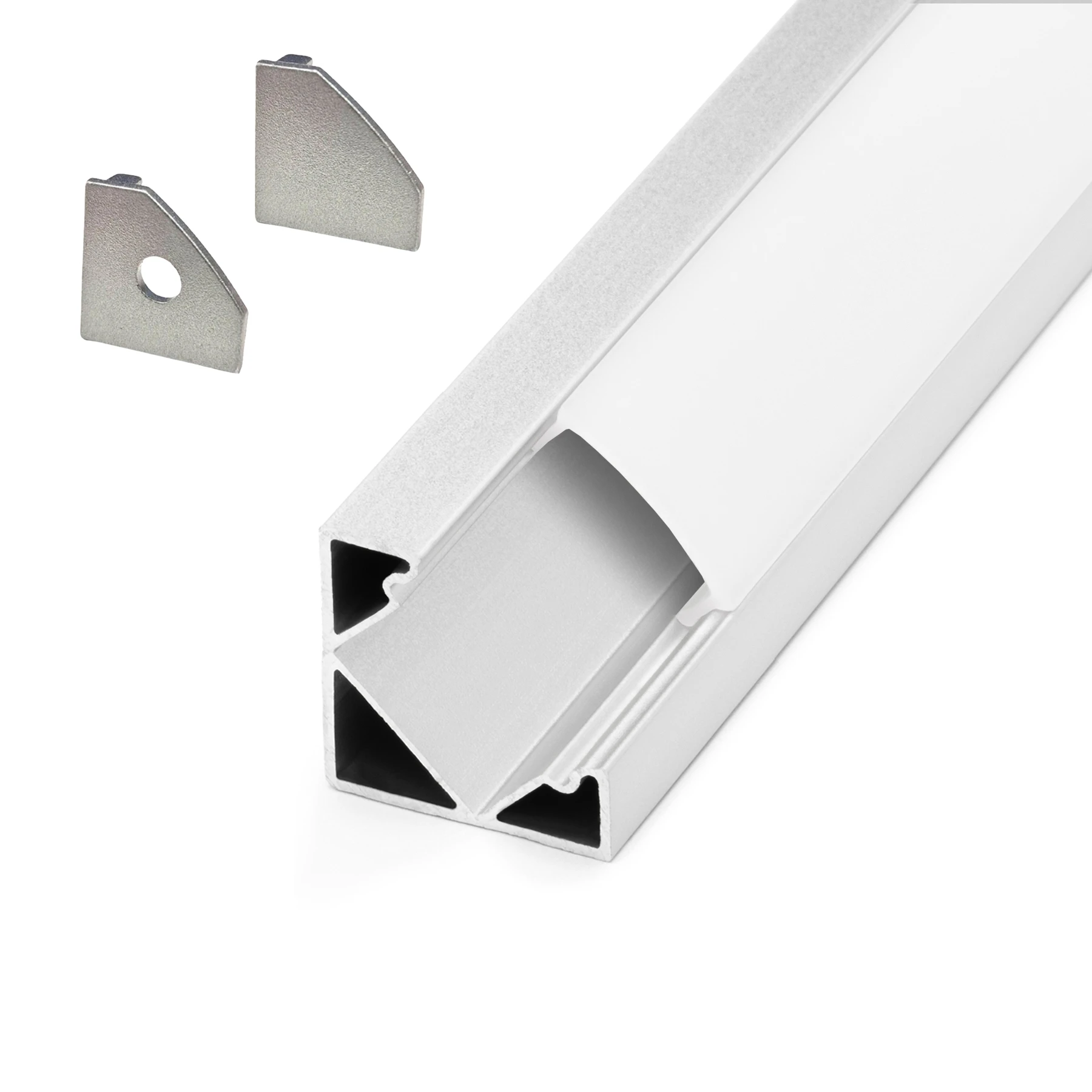 Aluminium LED Eck Profil, 90°, 1,85 x 1,85 x 50cm - mit diffuser Abdeckung - 2er Set - einseitig mit Loch