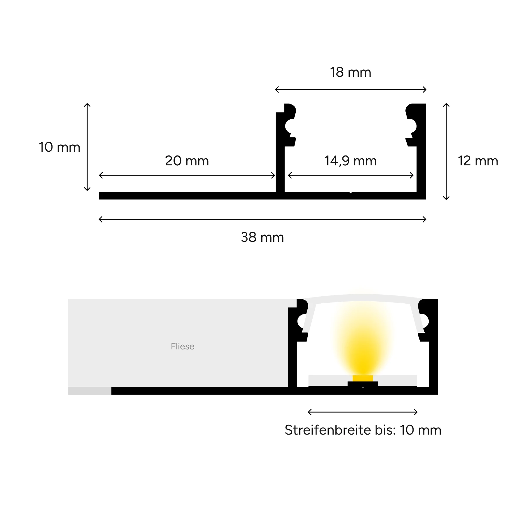5m Komplett-Set Aluminium Fliesenabschluss Profil mit 24V COB LED Streifen