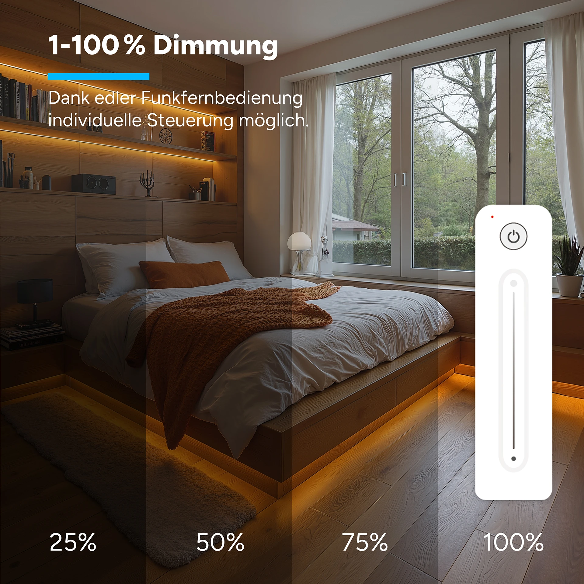 24V LED Streifen Set, 500 cm, Lichtfarbe warmweiß, mit Netzteil und weißer Fernbedienung