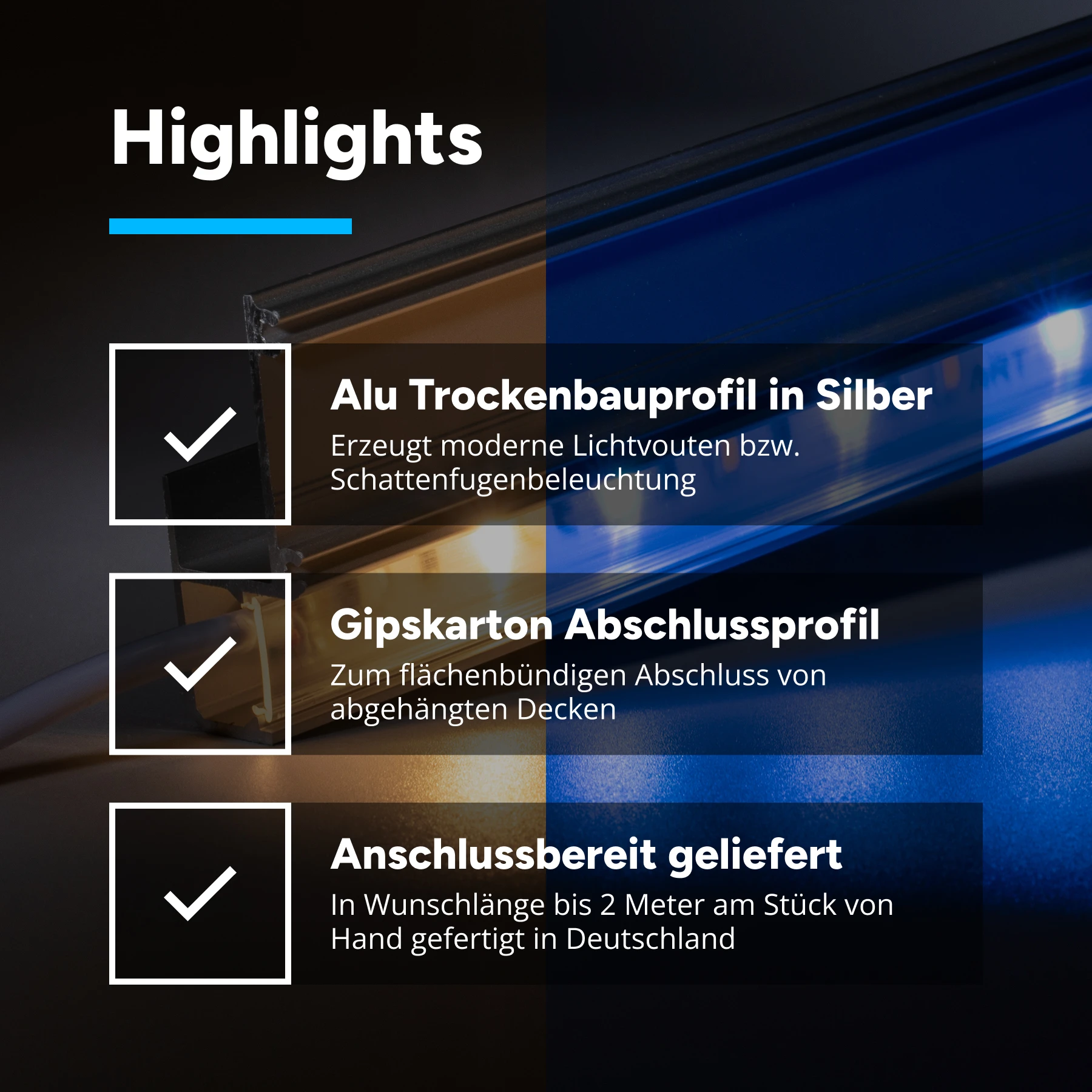 24V Aluminium Trockenbau Abschluss LED Leiste – RGBWW (RGB + warmweiß) – transparente Abdeckung - 33cm mit 18 LEDs - 5 Watt - 360 Lumen