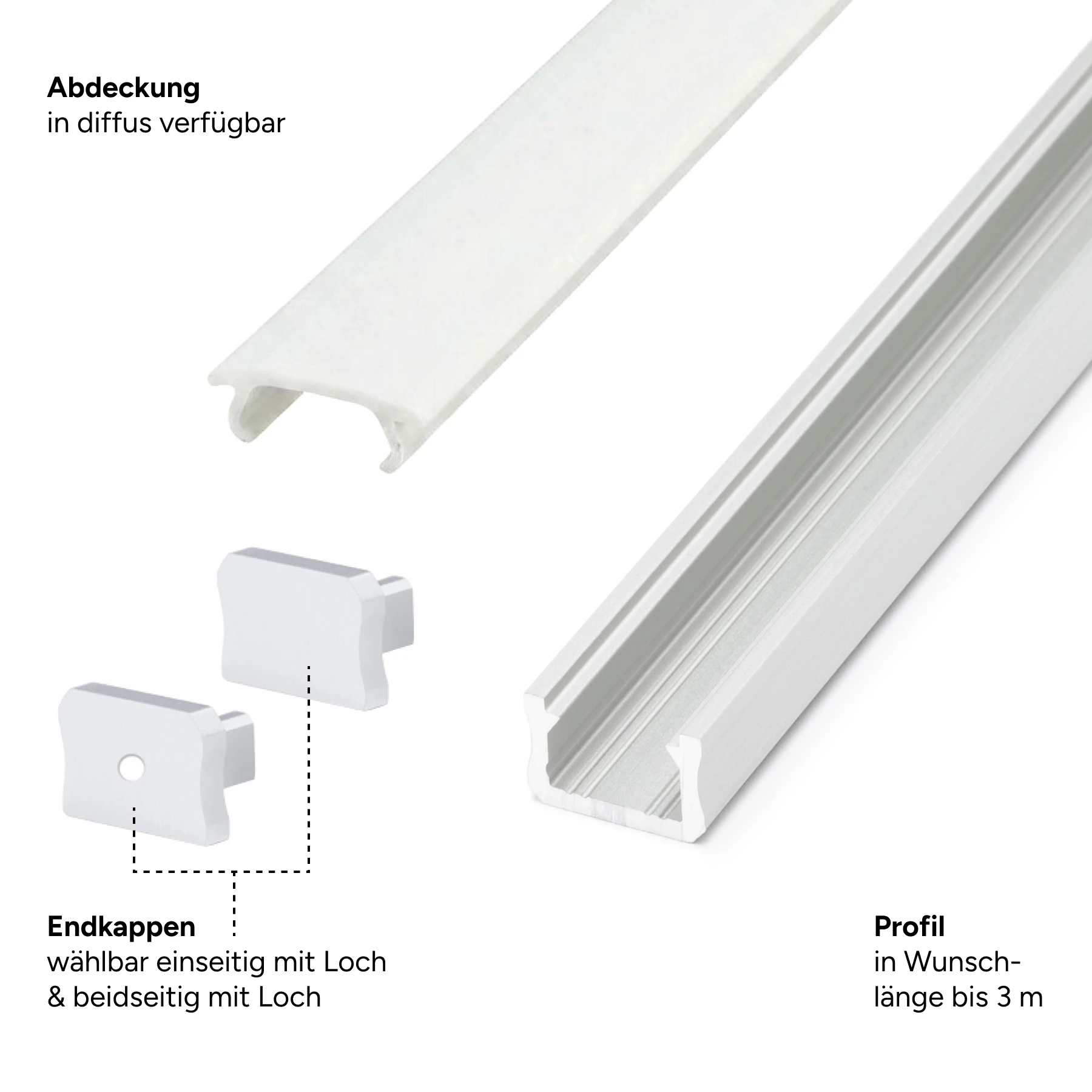 Aluminium LED Aufputz Profil, mini, 1,2 x 0,8 x 15cm - ohne Abdeckung - ohne Endkappen