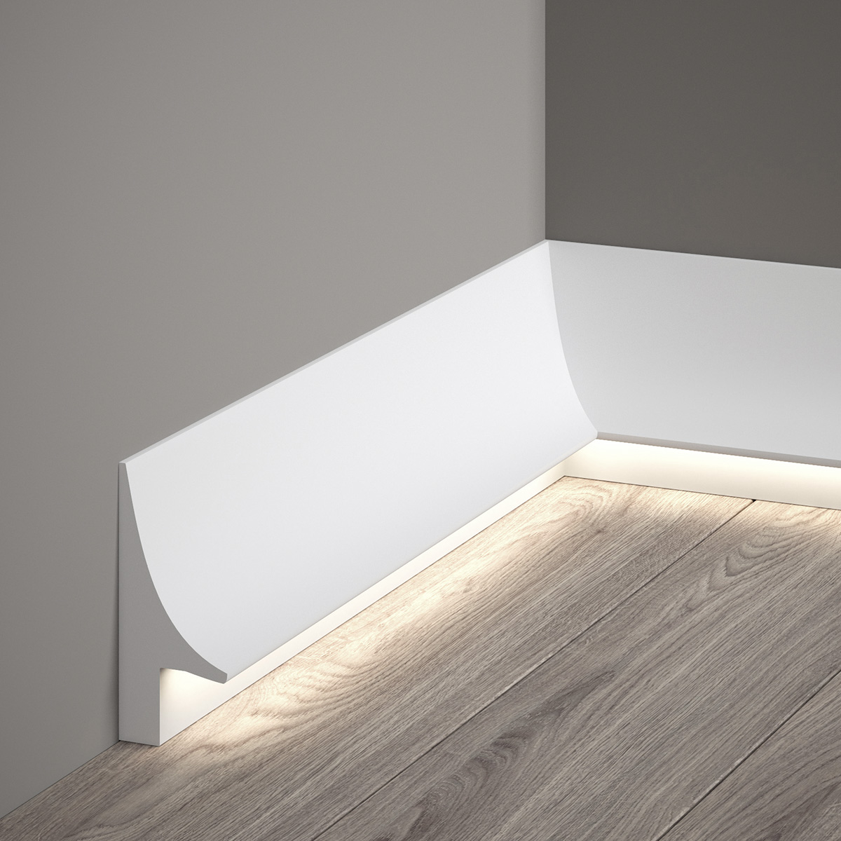 Stuckleisten Set, Sockelleiste indirekt, Stuckprofil mit 48V LED Streifen, Fernbedienung und Netzteil