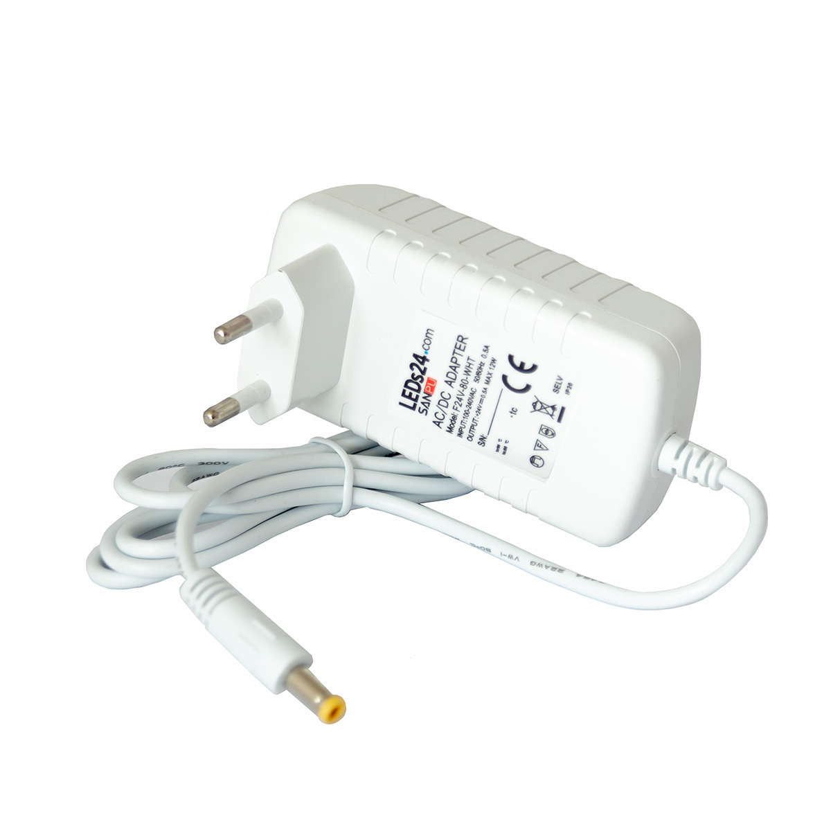 24V DC - Steckernetzteil stabilisiert - 500mA - 12 Watt - Weiß