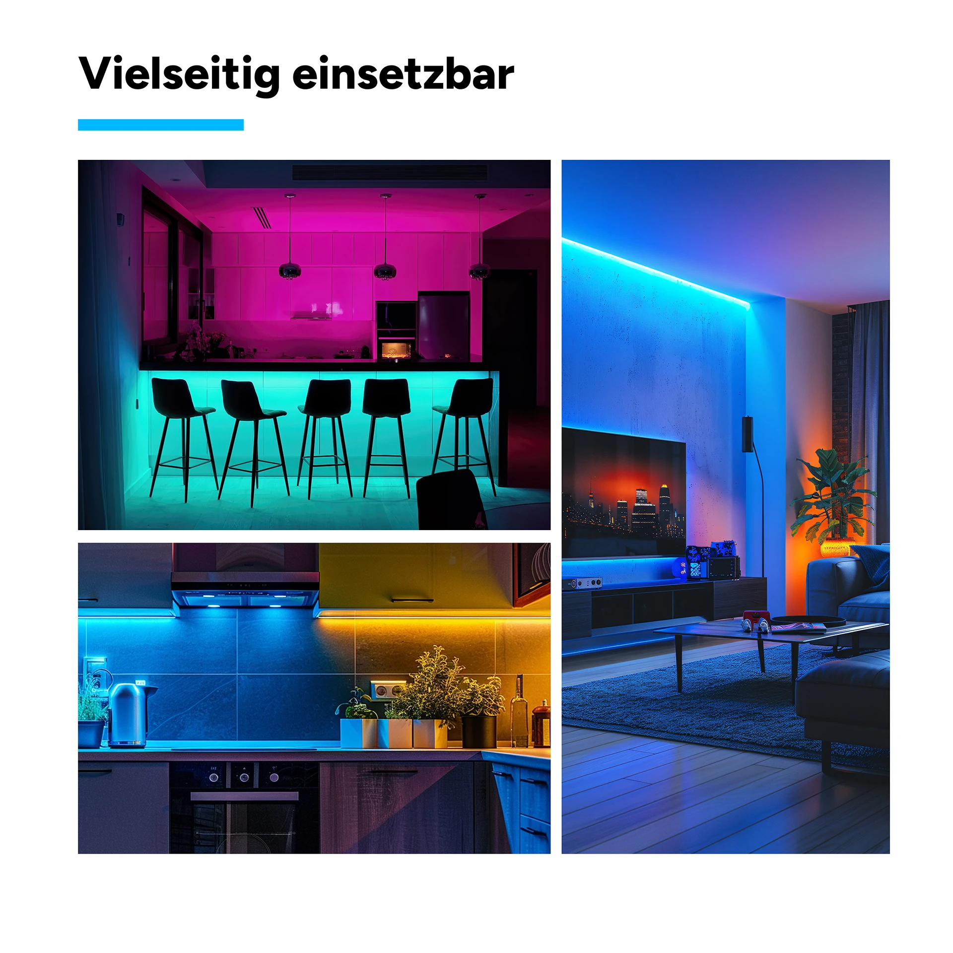 24V LED Streifen Set, 500 cm, Lichtfarbe RGB, mit Netzteil und schwarzer Fernbedienung
