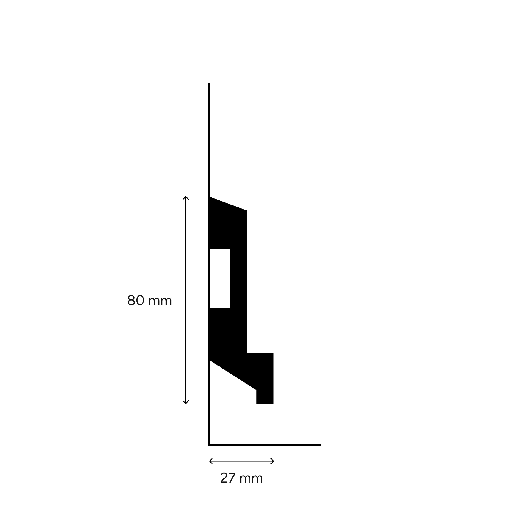 LED Stuckleiste - hohe eckige Sockelleiste - 2,7 x 8 x 200cm