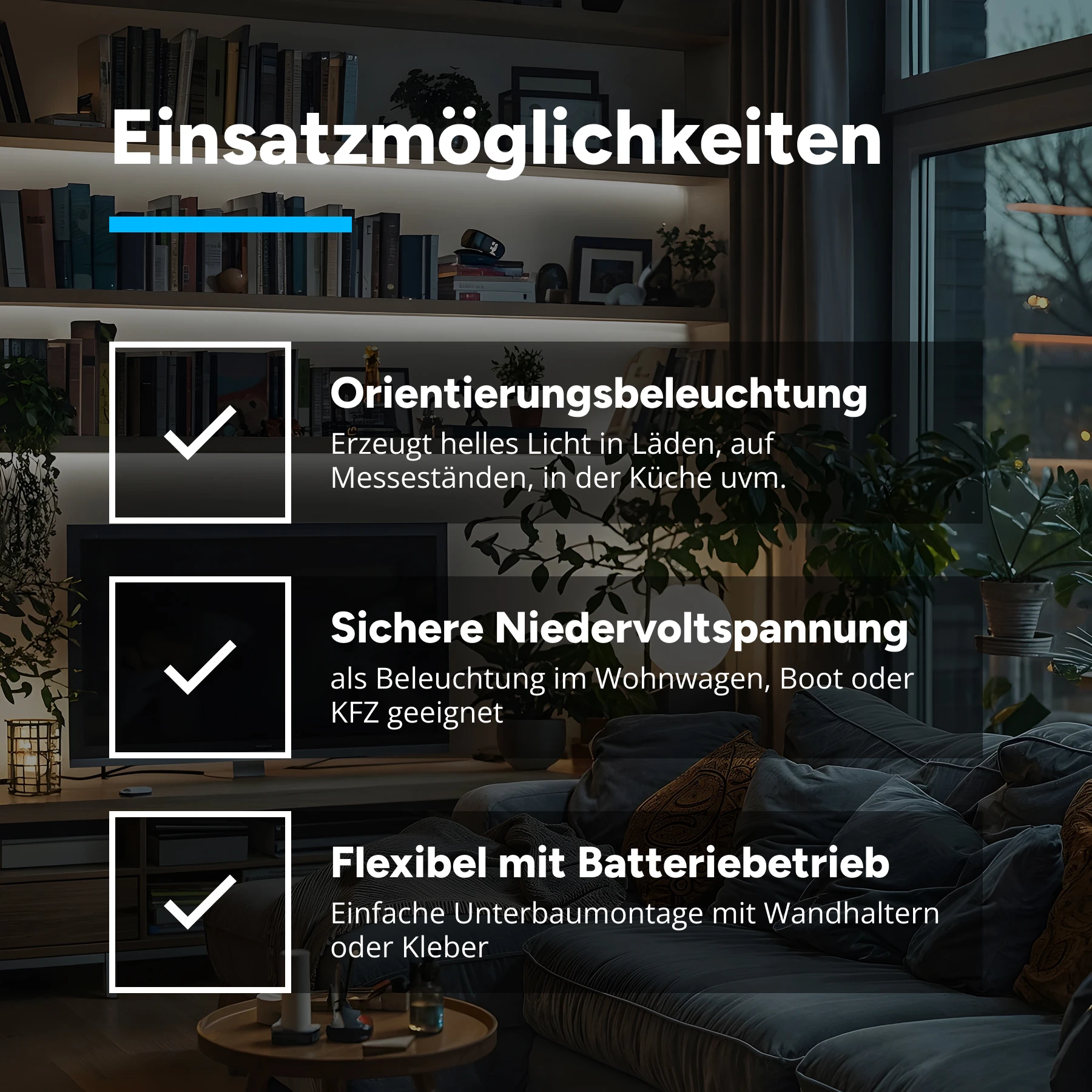 Batteriebetriebenes 9V LED Leisten Set, 103cm Länge, Lichtfarbe weiß