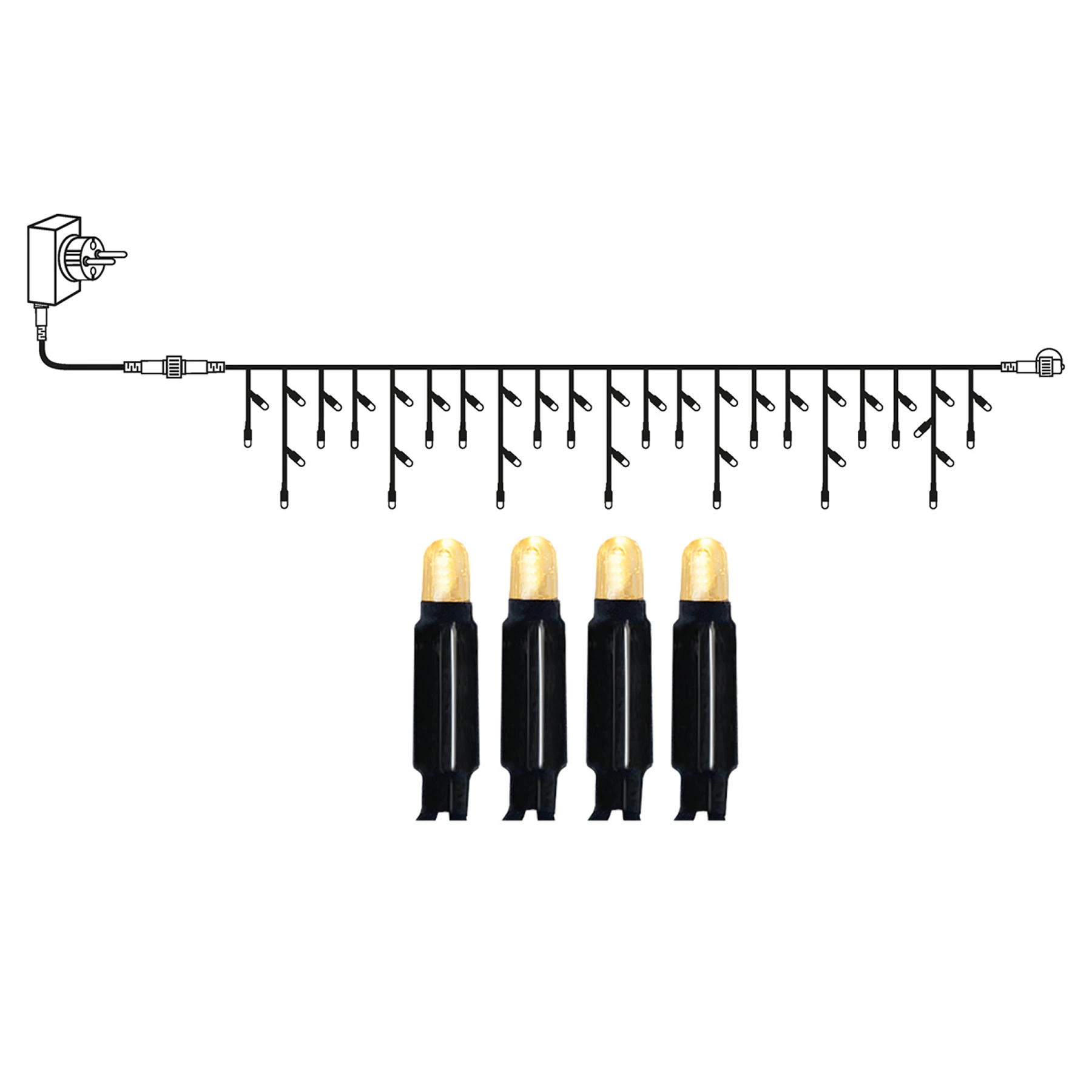 Golden Warm White - Lichtervorhang für außen - 3 m - 49 LEDs - Netzbetrieb - Warmweiß
